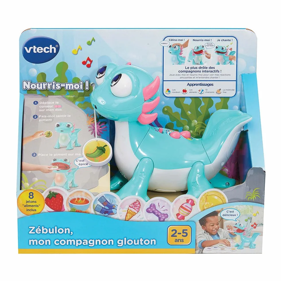VTech Zébulon Mon Compagnon Glouton Animal Interactif Axolotl Qui Parle Chante Mange et Réagit Jouet Éducatif Cadeau Enfant Dès 2 Ans
