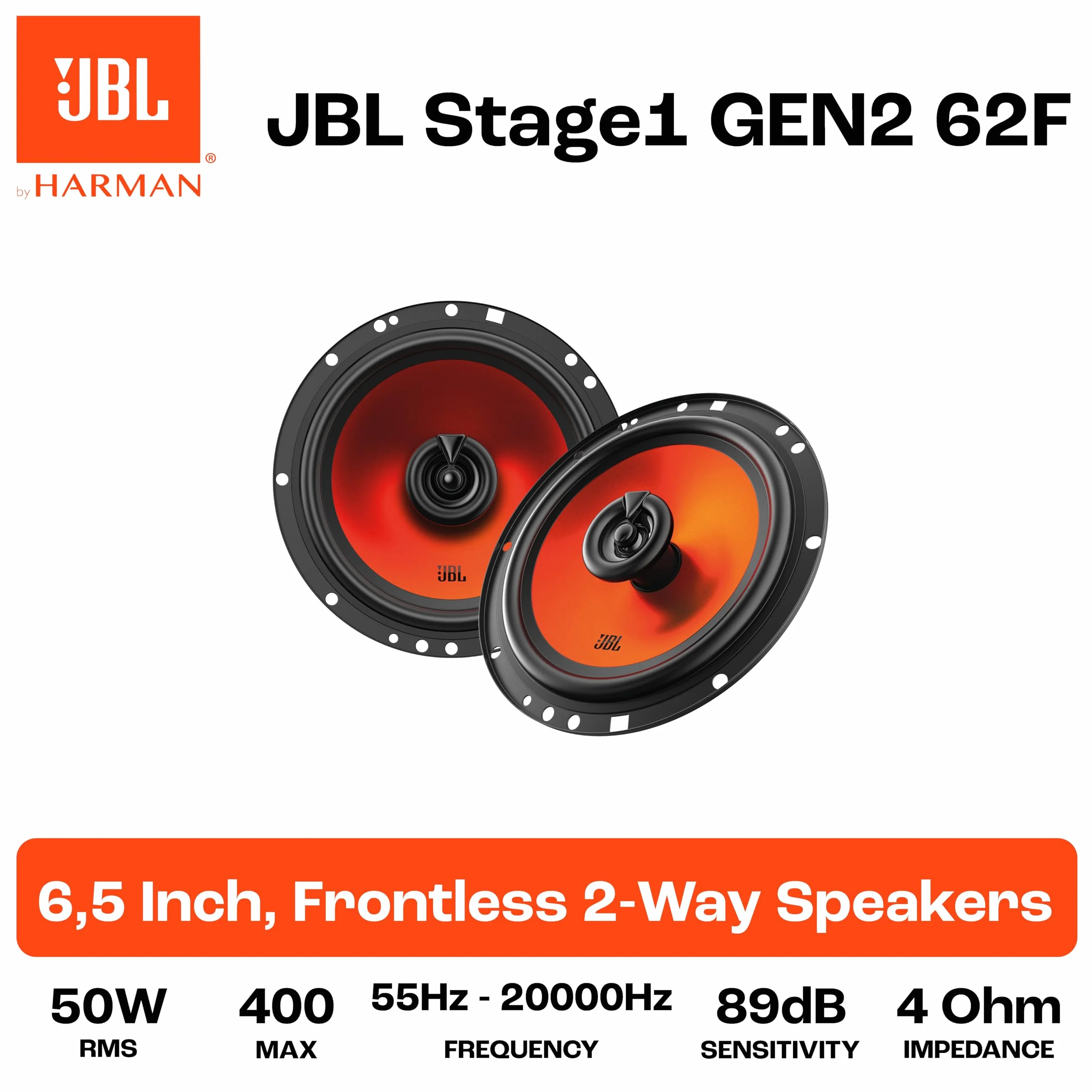 JBL Stage1 Haut Parleur Voiture Coaxiaux 165mm (6.5") Harman Kardon Enceinte Auto Audio Premium 50W RMS 400W Max Paire