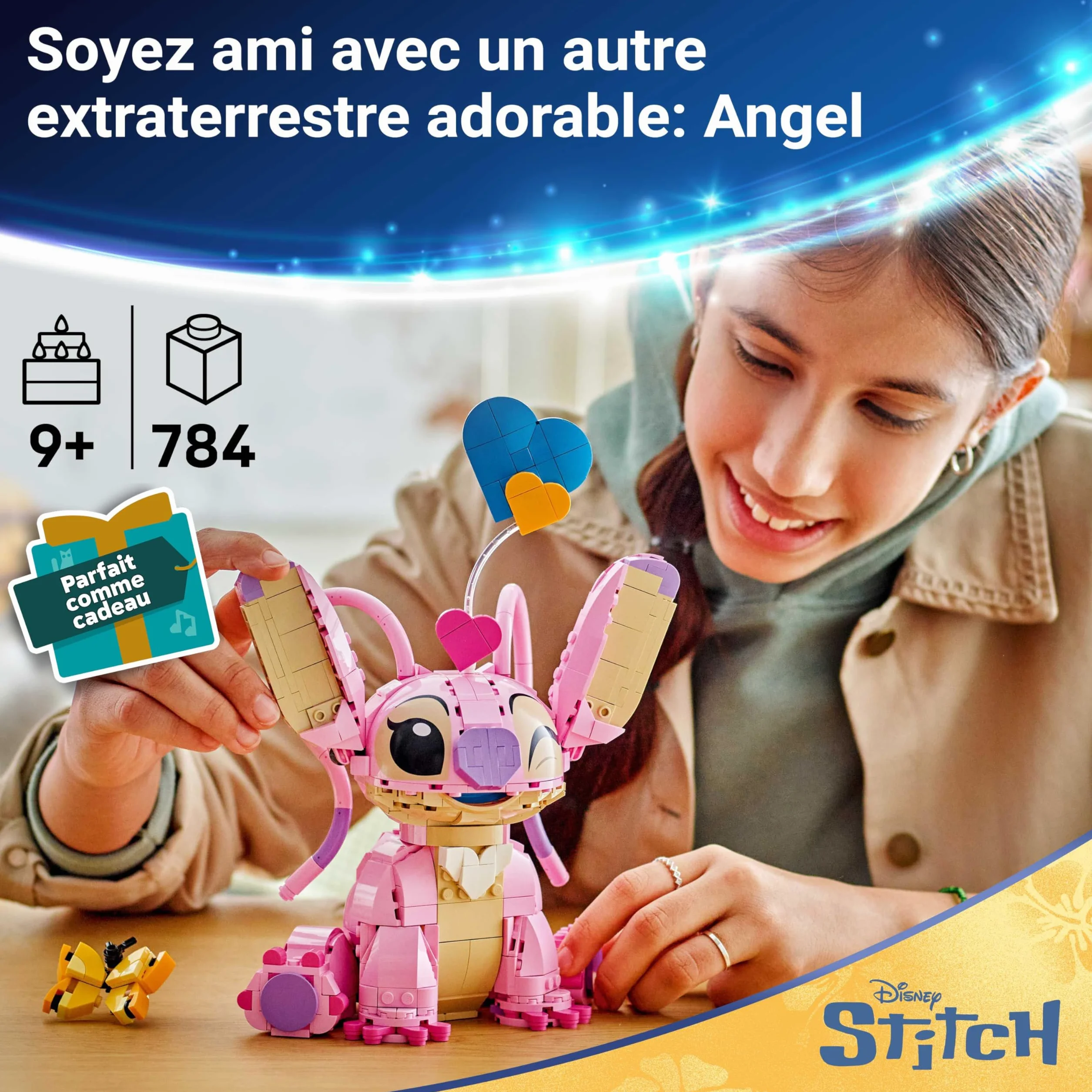LEGO Disney Angel Jouet de Construction Lilo & Stitch 43257 Figurine en Briques avec 3 Ballons en Cœur & Papillon Décoration Intérieure Cadeau 9 Ans