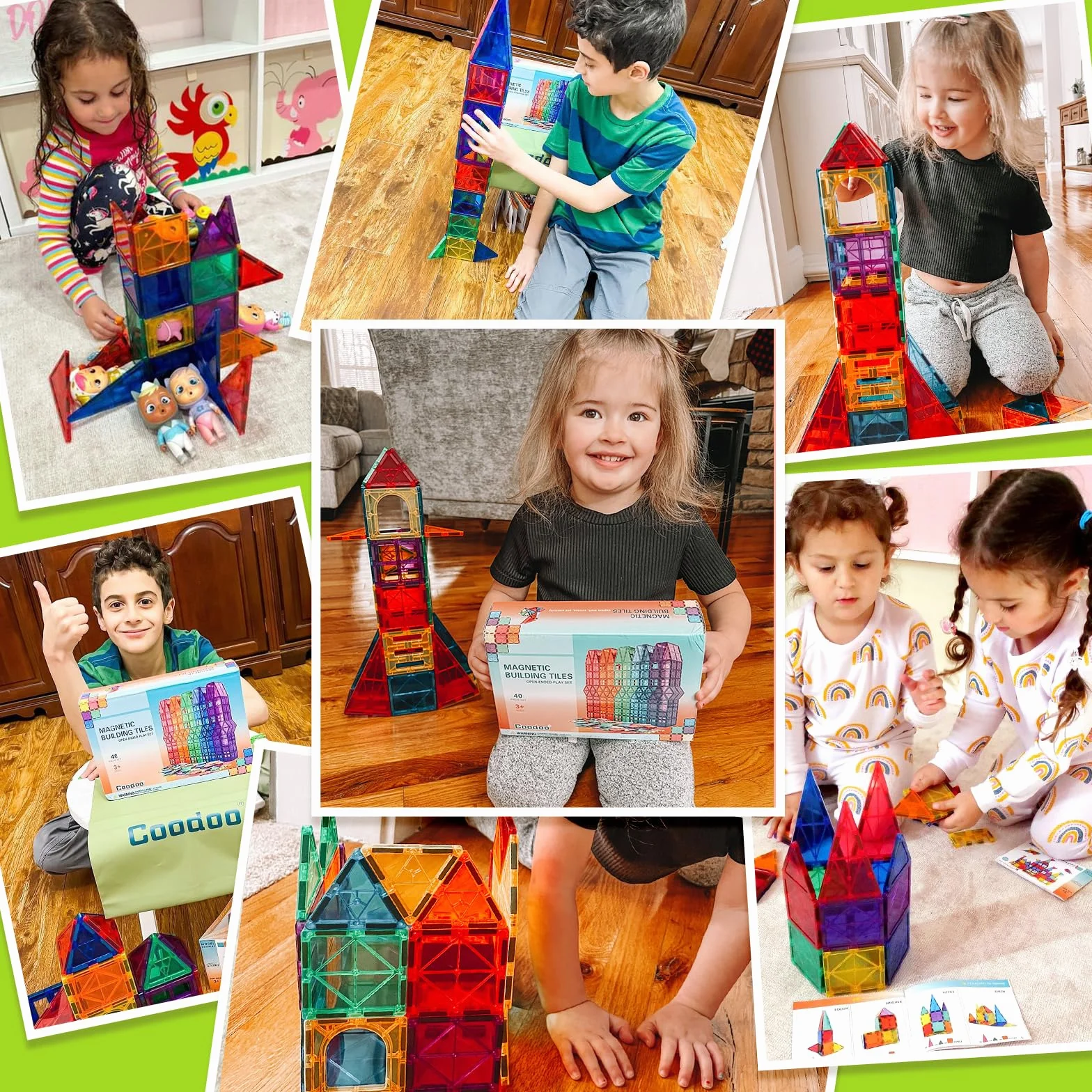Carreaux magnétiques Jouets de construction Montessori pour enfants 3+ ans