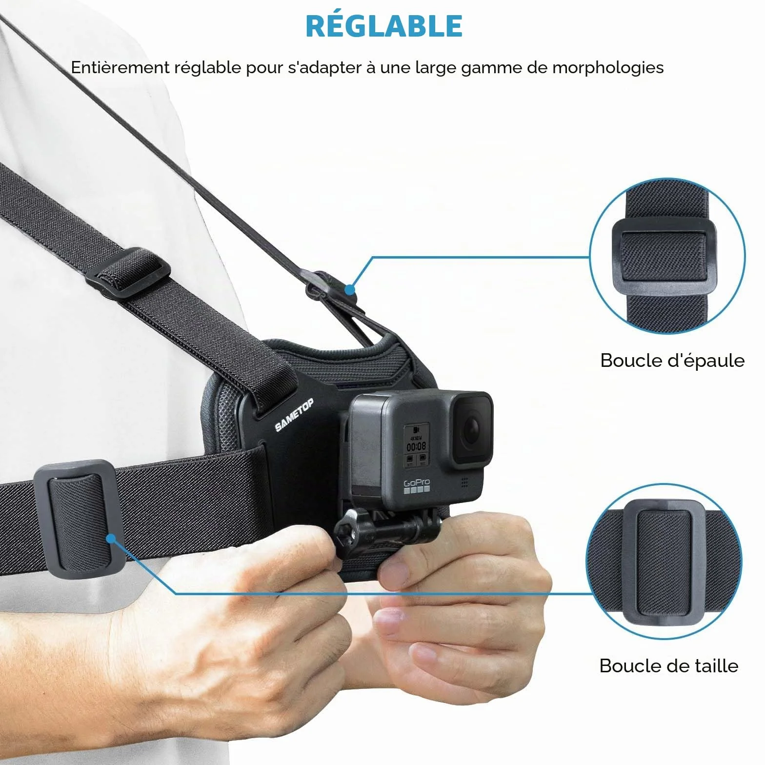Harnais Fixation de Poitrine Chesty Sangle Compatible GoPro Hero 13 12 11 10 9 8 7 6 5 Session DJI Osmo Caméras d'action