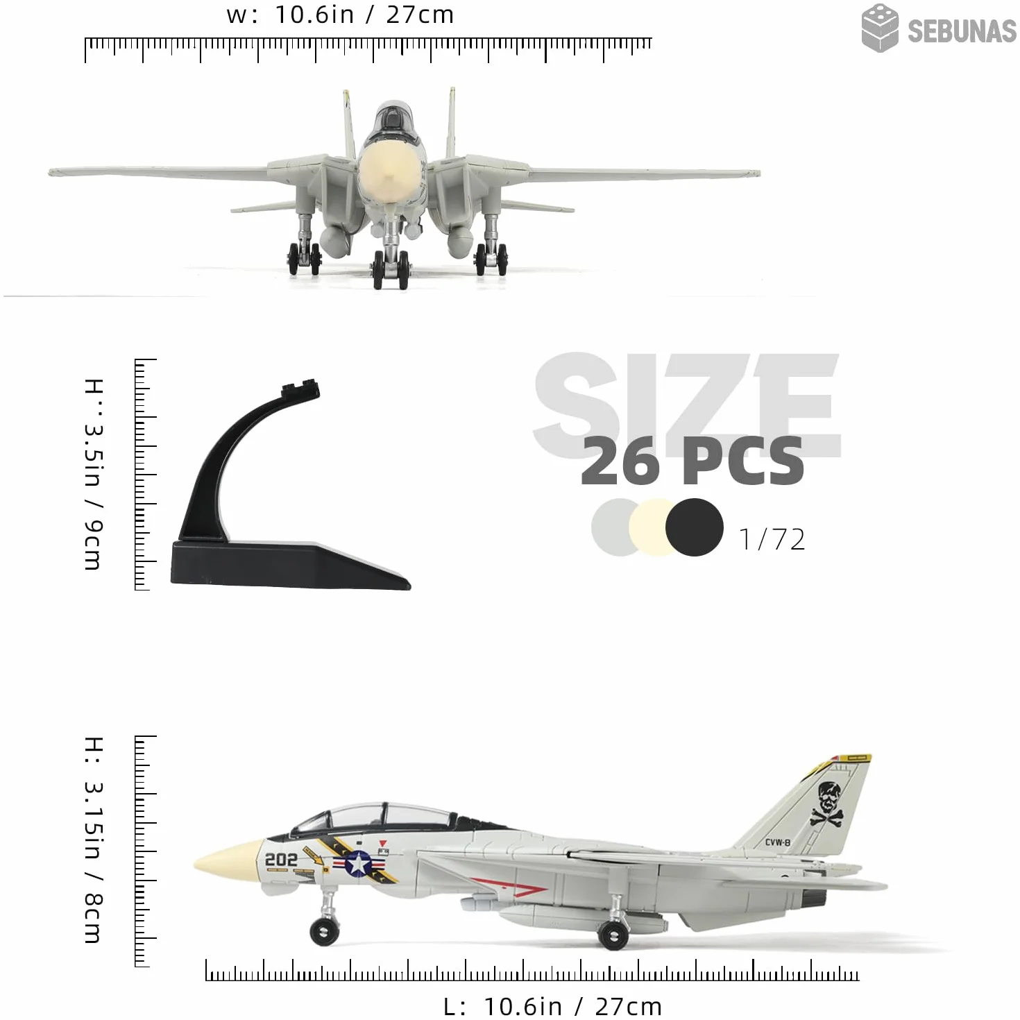 F-14 Tomcat Avion de chasse Kit de construction rapide en plastique 1:72 Échelle SEBUNAS