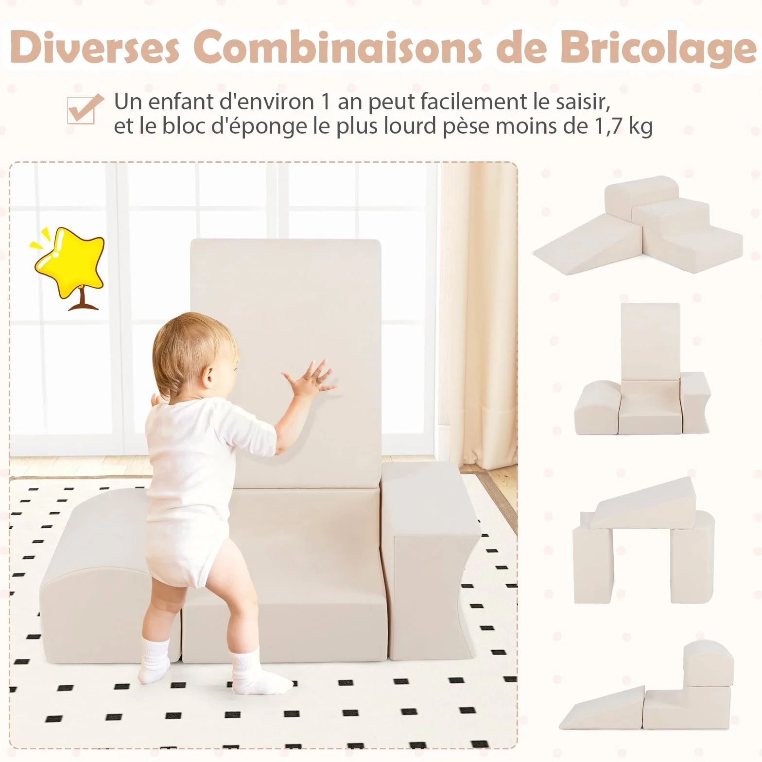 GOPLUS Parcours Motricité Bébé avec Piscine à Balles, Toboggan Rembourré, Housse Lavable, 3 Ans+