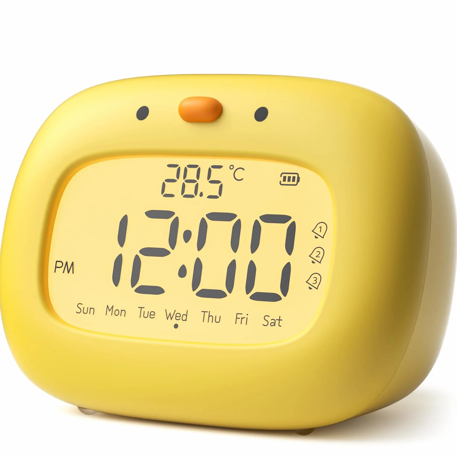 YISSVIC Réveil Enfant Numérique 3 Alarmes 12/24 Heure Snooze Minuterie Affichage Semaine Type C Rechargeable Forme Canard
