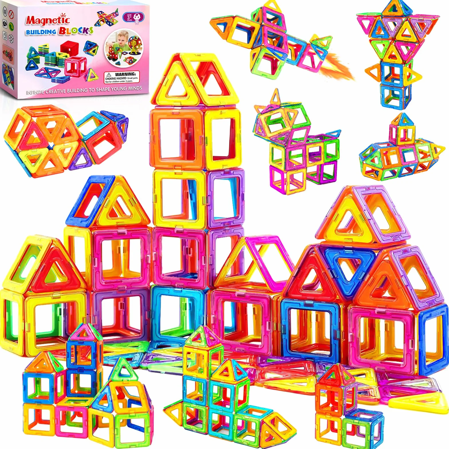 Jeu de Construction Magnétique 61 Pièces Enfant 3-8 Ans