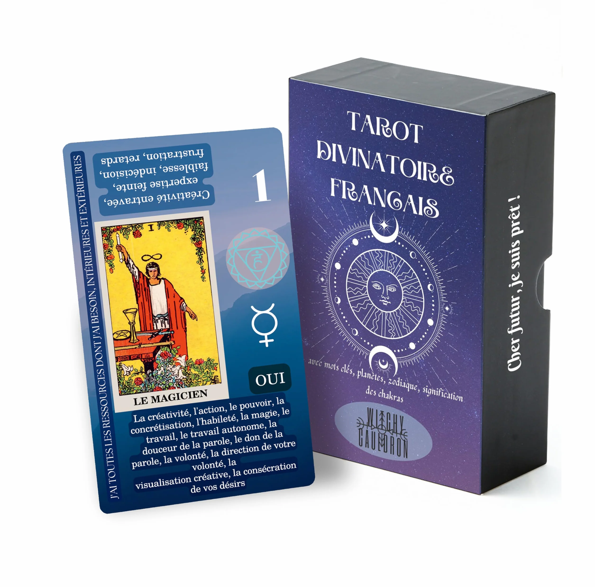 Jeu Tarot Divinatoire Francais 78 Cartes Voyance Rider-Waite-Smith avec Mots-Cles Guide Oracle