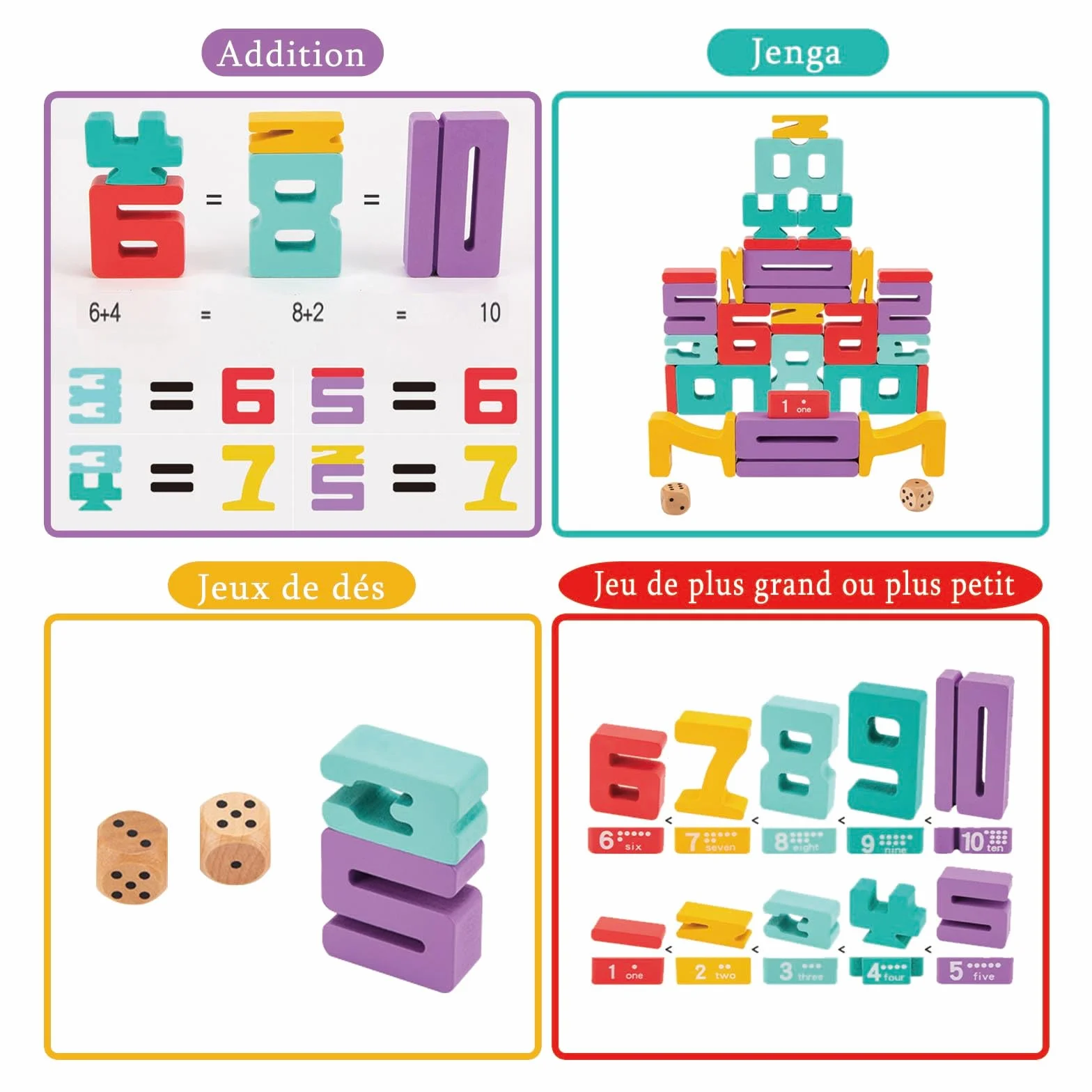 Jouet Enfant 3-6 Ans, Jeux Montessori, Blocs de Construction des Nombres, Jouets en Bois, Cadeau Fille Garcon