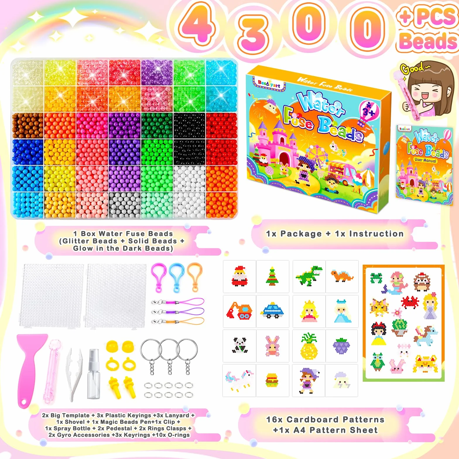 Besdiyart Perles d'eau paillettes enfants set recharge brillent dans le noir perles magiques bricolage