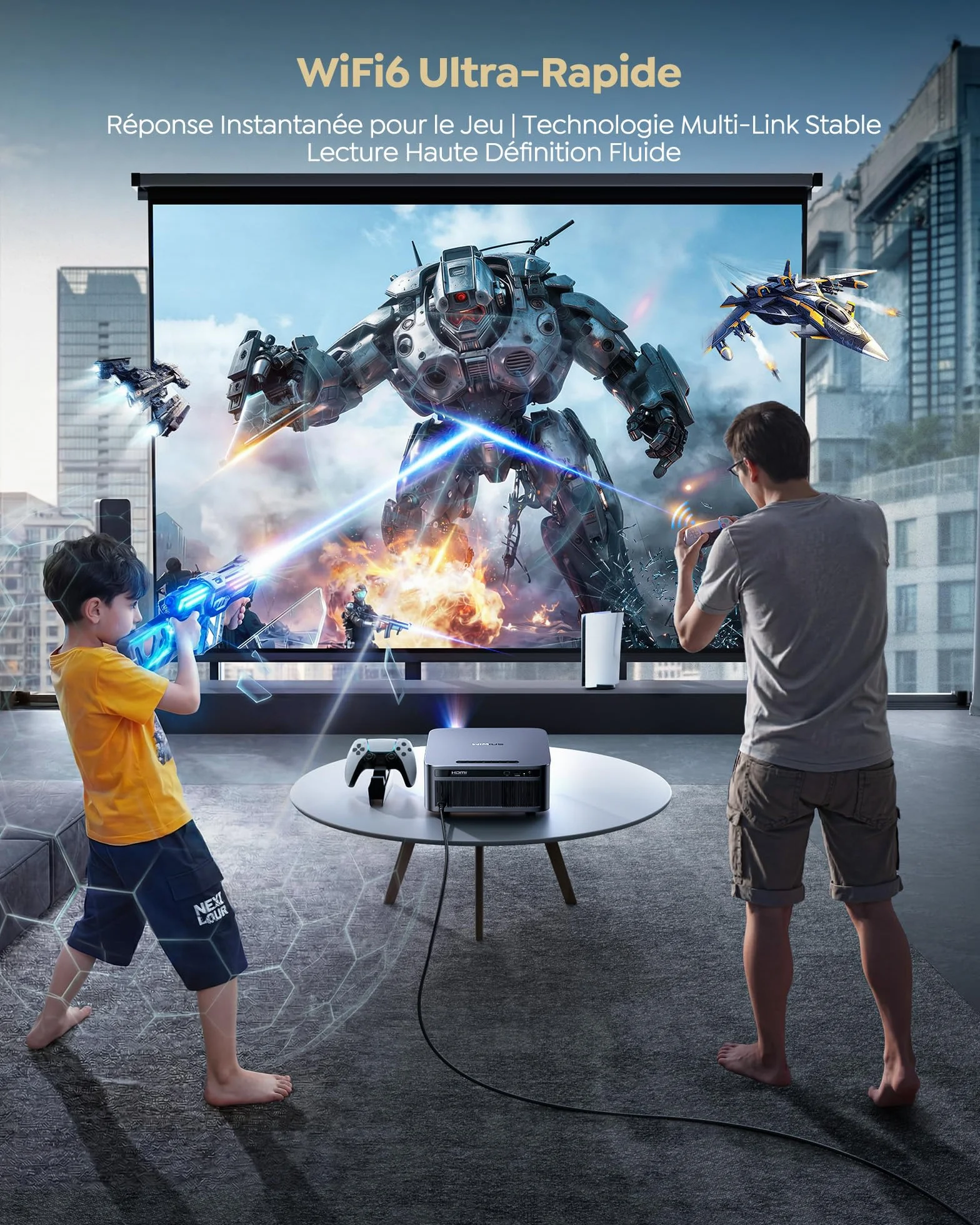 WiMiUS Vidéoprojecteur 4K 2200 ANSI Google TV Auto Focus Keystone HDR10 WiFi Bluetooth HDMI 2.1