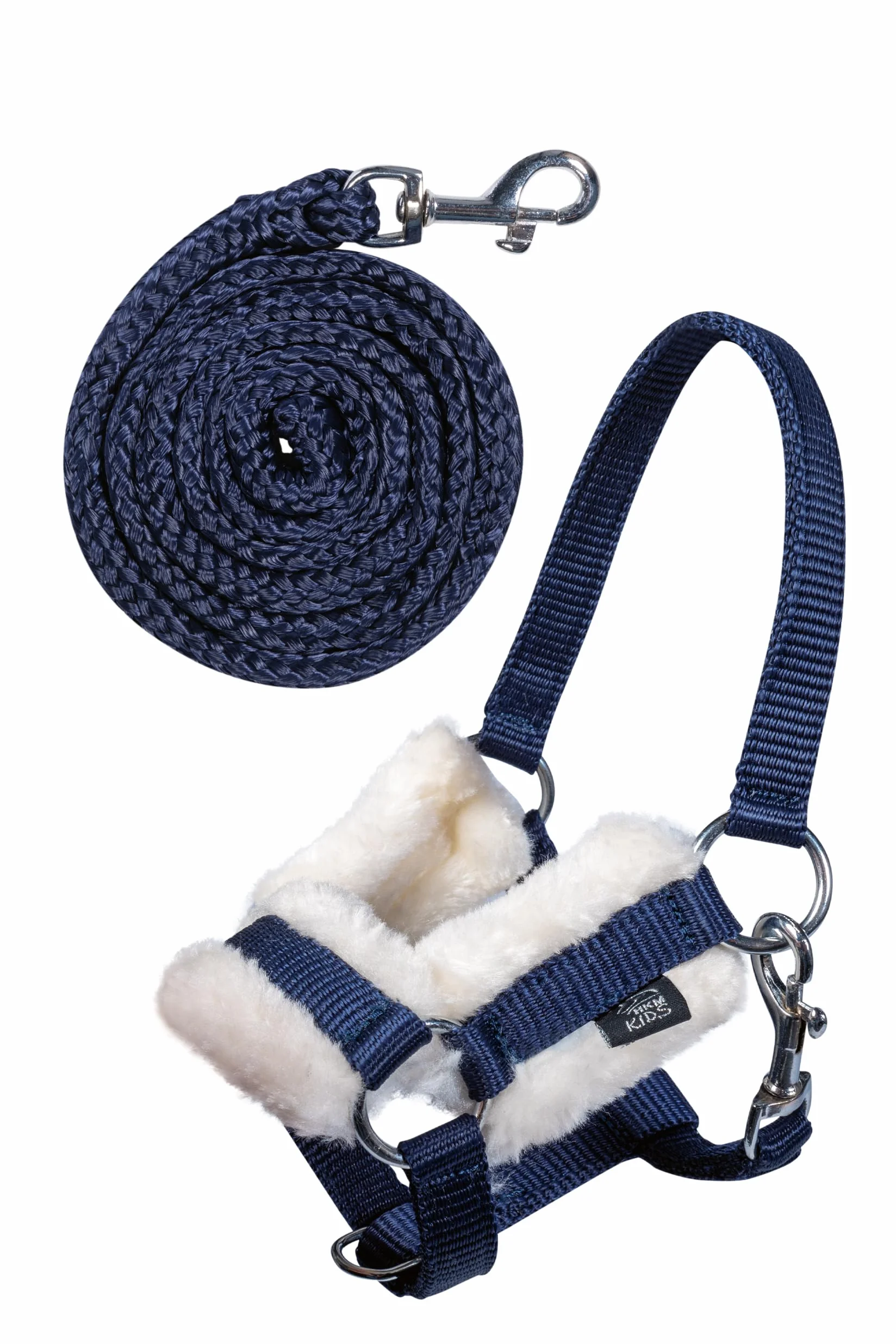 HKM Kids Cheval à bâton Palomino Beige avec licol et longe bleu foncé