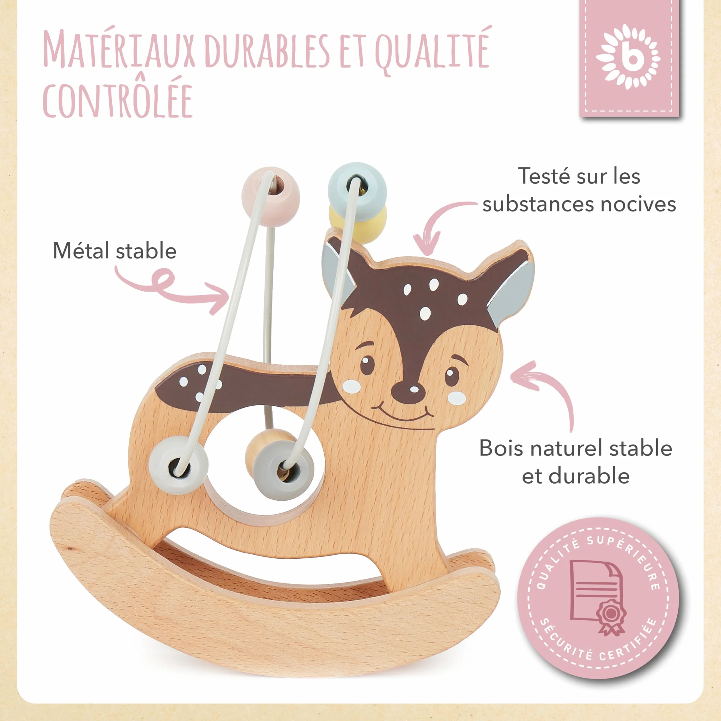 BIECO Nœud de motricité en Forme de cerf avec Bascule - Jouet de motricité à partir de 1 an - Mignon Jeu de Labyrinthe en Forme de cerf