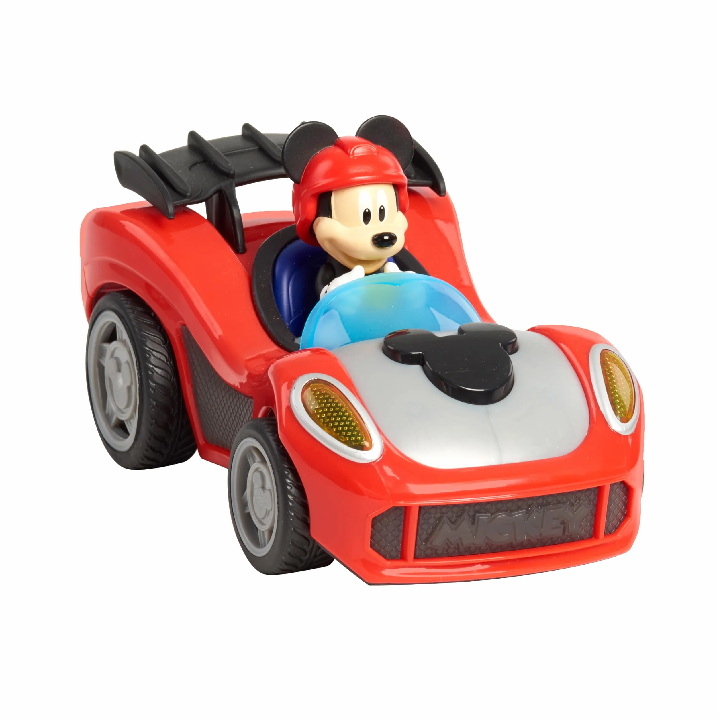 Just Play Véhicules Mickey Mouse à rétrofriction avec Effets sonores et Lumineux, Voiture de Mickey, Jouets pour Enfants de 3 Ans et Plus