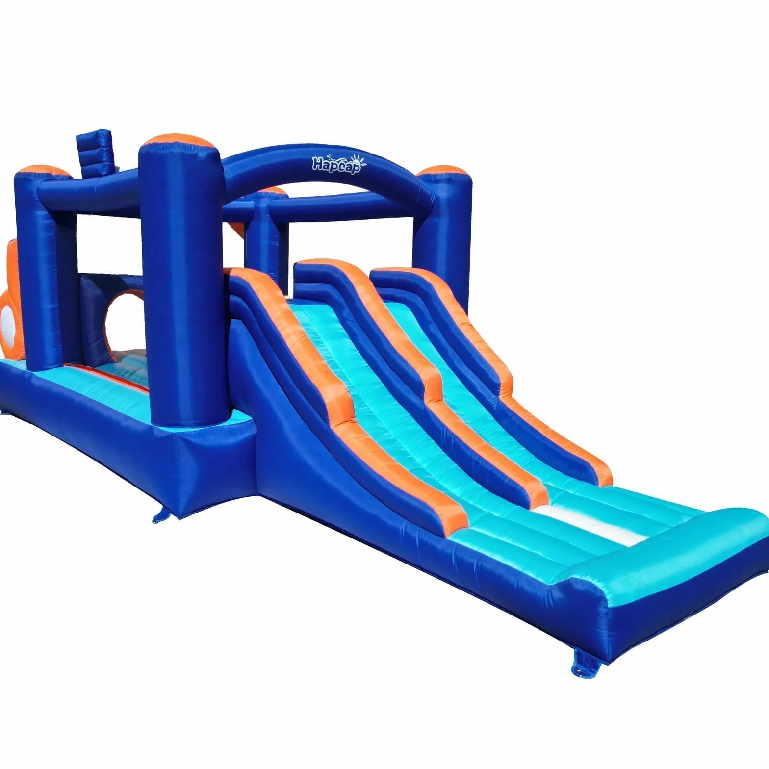 Château Gonflable 5.2x2.3x1.8m Double Toboggans Trampoline Tunnel Murs d'escalade 4 Enfants 3-10 Ans Intérieur Extérieur