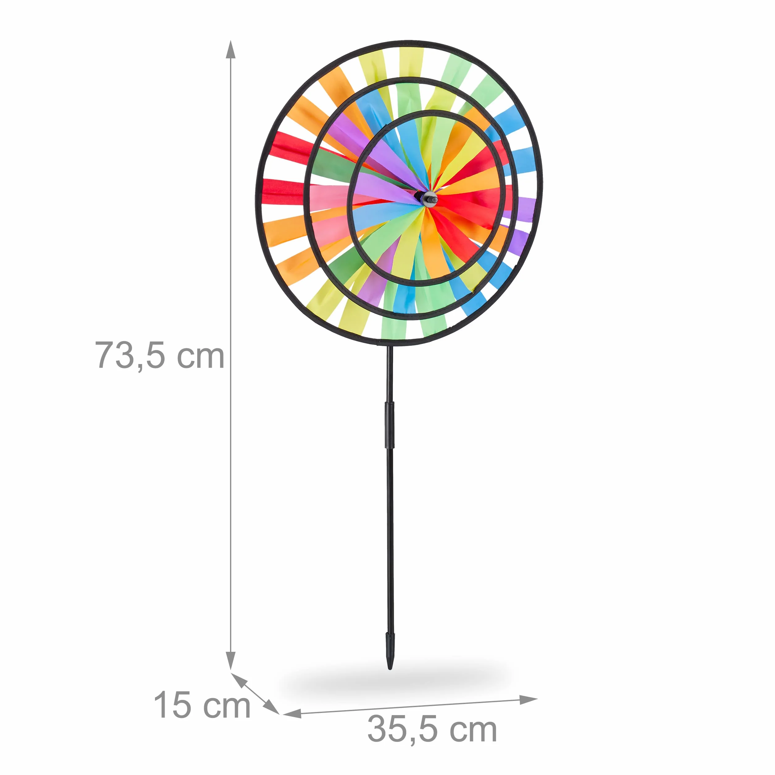 Relaxdays Moulin Arc-en-Ciel Carillon à Vent à Planter Jouet Jardin Balcon 73,5 x 35,5 x 15 cm Multicolore