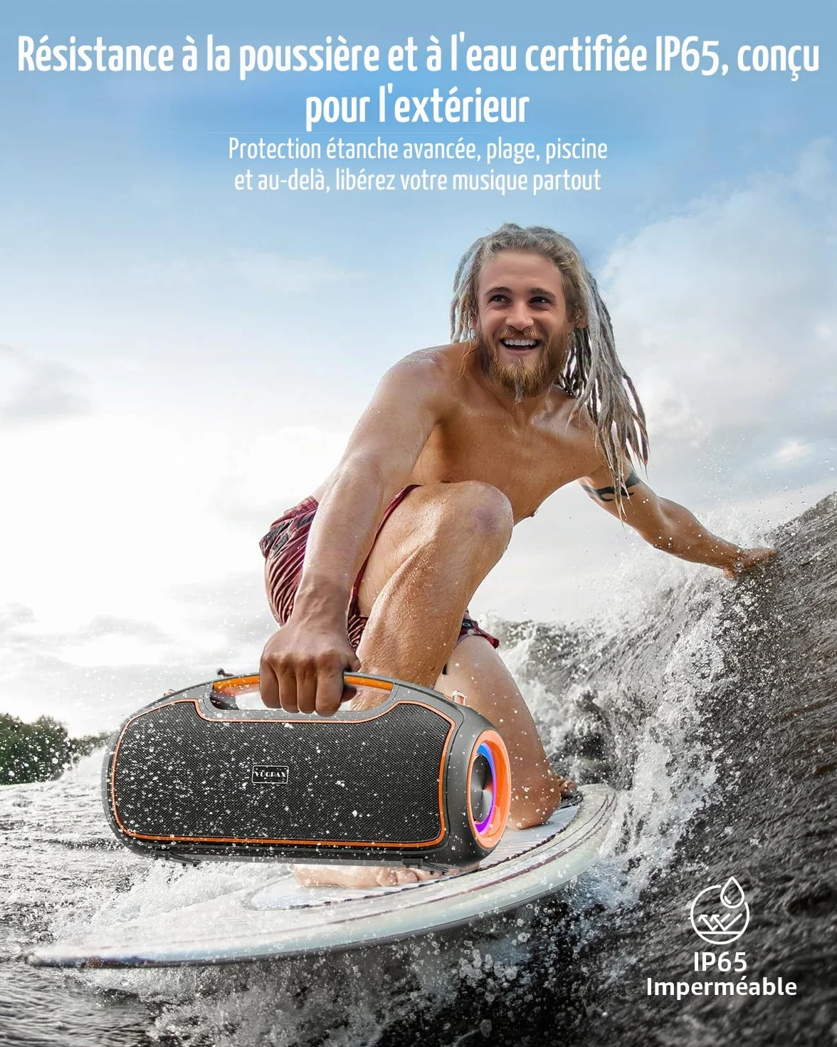 Enceinte Bluetooth Portable 200W crête 2 Subwoofers Basses Renforcées DSP TWS Autonomie 24h IP65 Étanche Extérieur