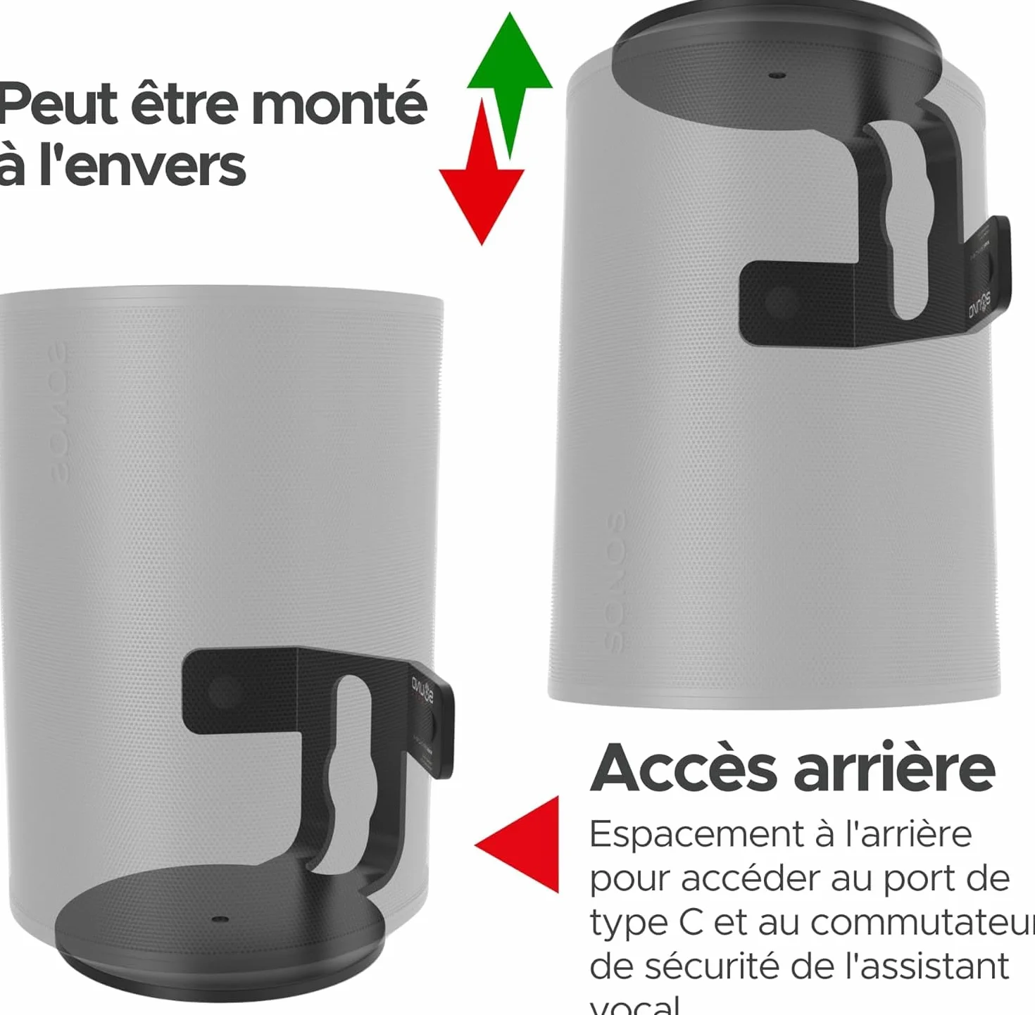 Support Mural d’Angle Era 100 pour Sonos ERA100 & Era 100 SL, Profil Bas Noir, Kit de Montage Inclus