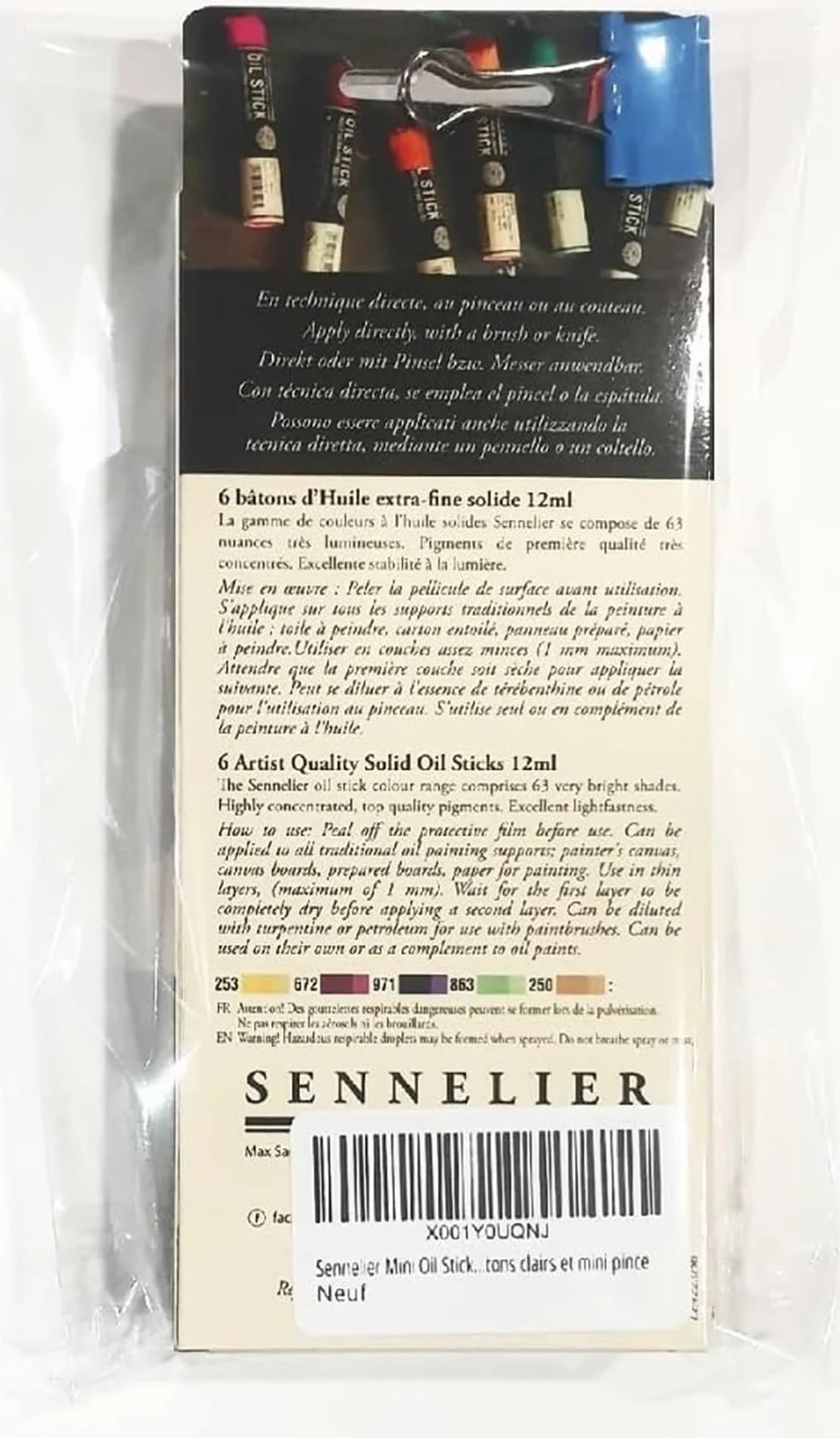 Sennelier Mini Oil Sticks 6pcs Set Portait Tons Clairs