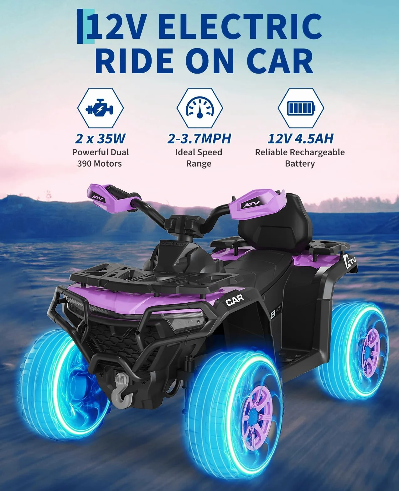 Quad électrique Tout-Terrain pour Enfants 2 Moteurs Télécommande Parents LED Bluetooth USB 95x56x55 cm