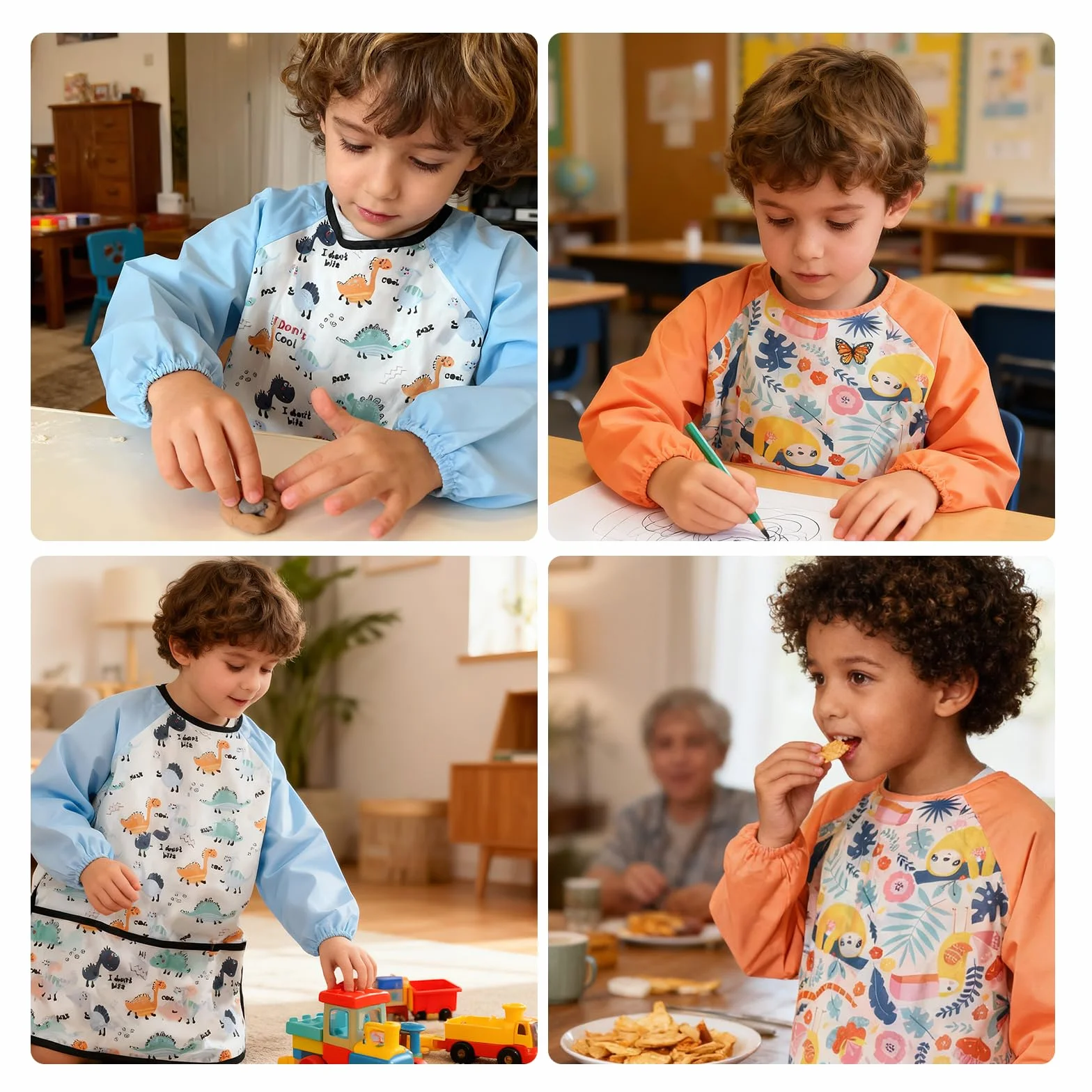 Tablier Peinture Enfant Imperméable 3-8 Ans Manches Longues 3 Poches