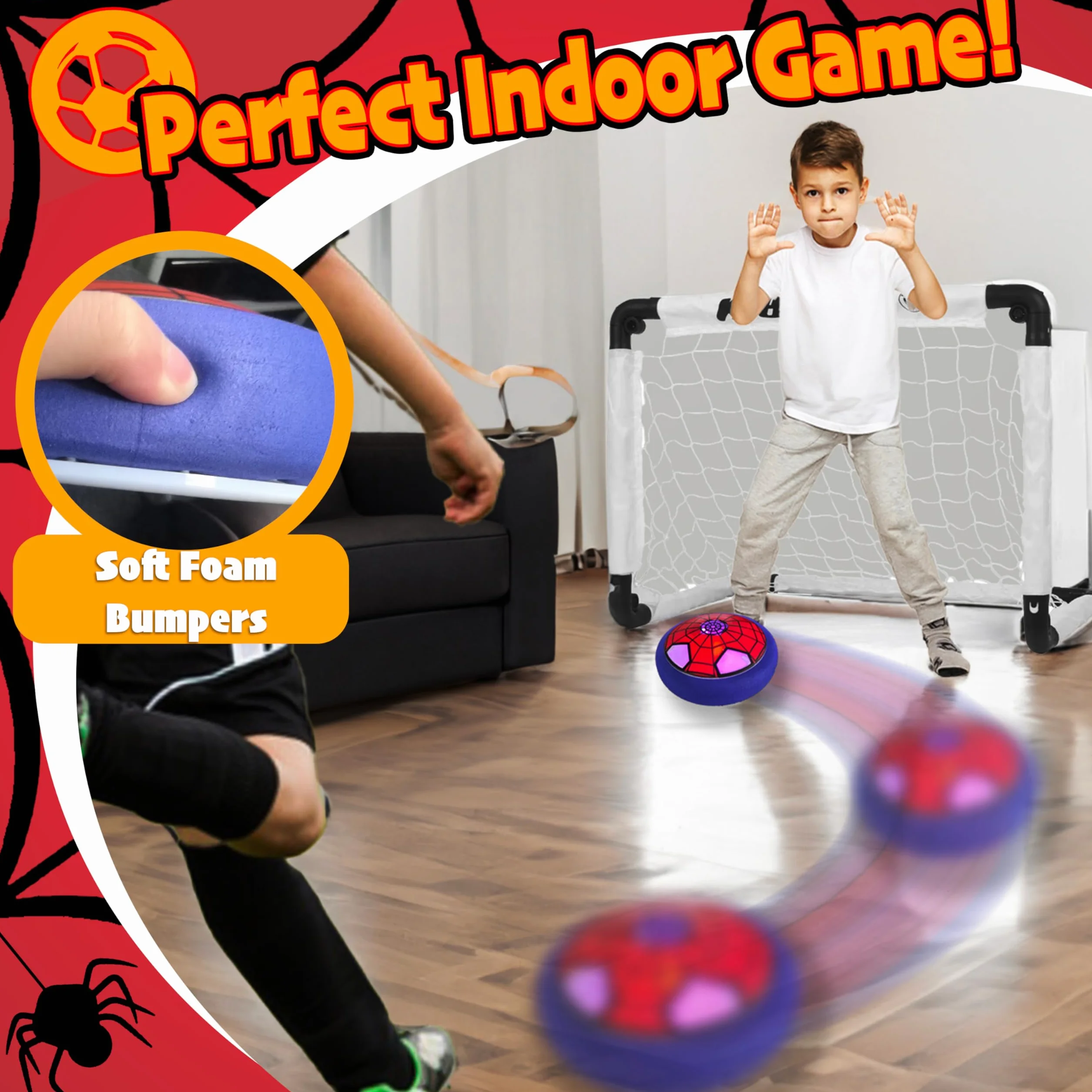 Ballon de Foot LED Spider Air Power, Jouets de Football pour Enfants 3-12 Ans, Jeux Intérieur Extérieur
