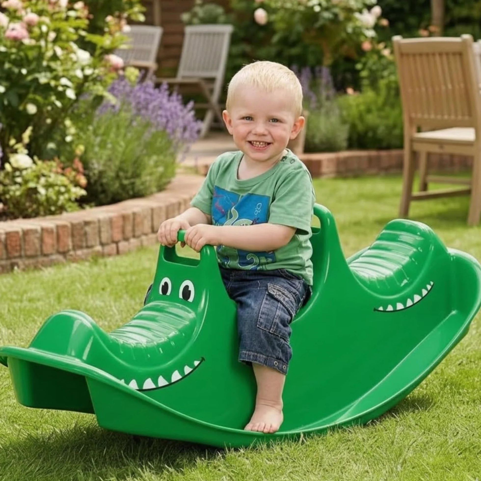 Dantoy Bascule Rocking Horse 3 Places Vert pour Enfants 1.5-5 Ans
