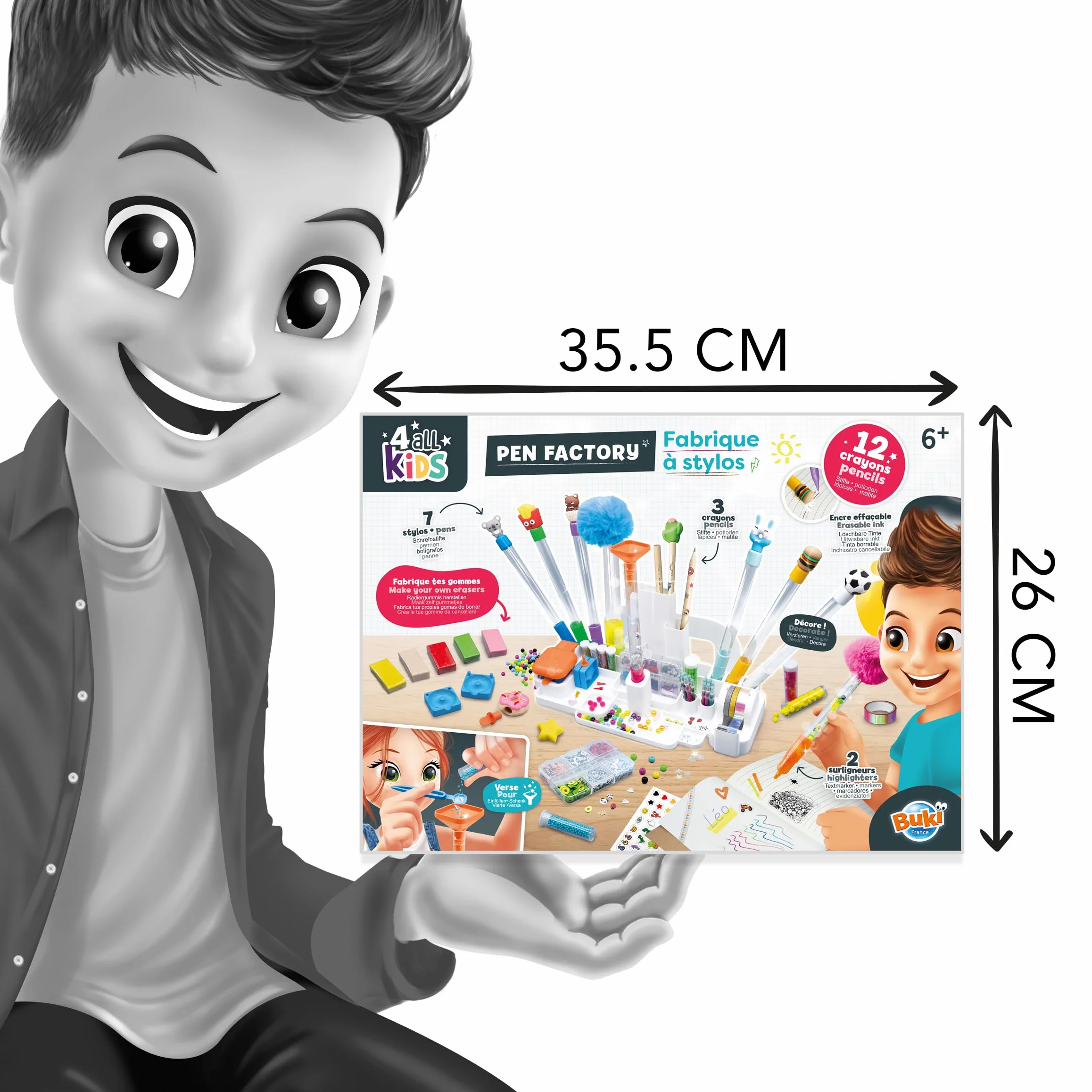 Buki Fabrique à stylos Station Customisation Crayons Bureau Kit Créatif Enfant dès 6 Ans Stylos Stickers Masking Tape Gommes Accessoires DIY FK007