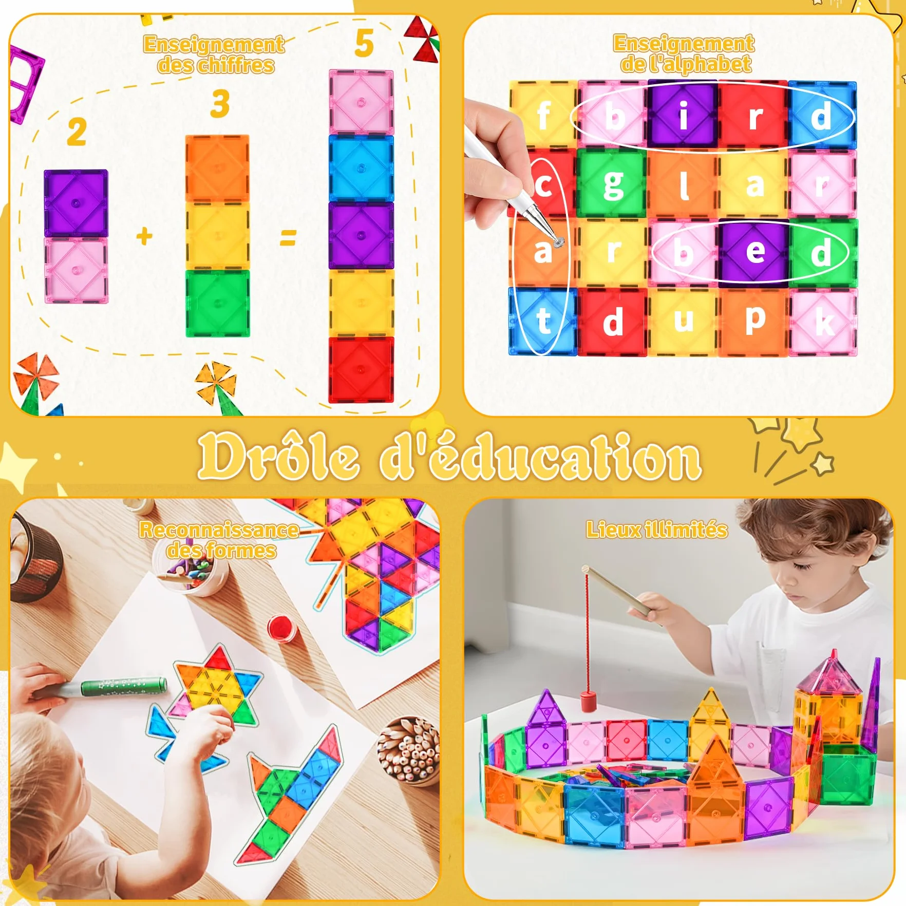 Blocs Construction Magnétiques 100 Pièces Jouets Magnétiques Enfant 3-8 Ans