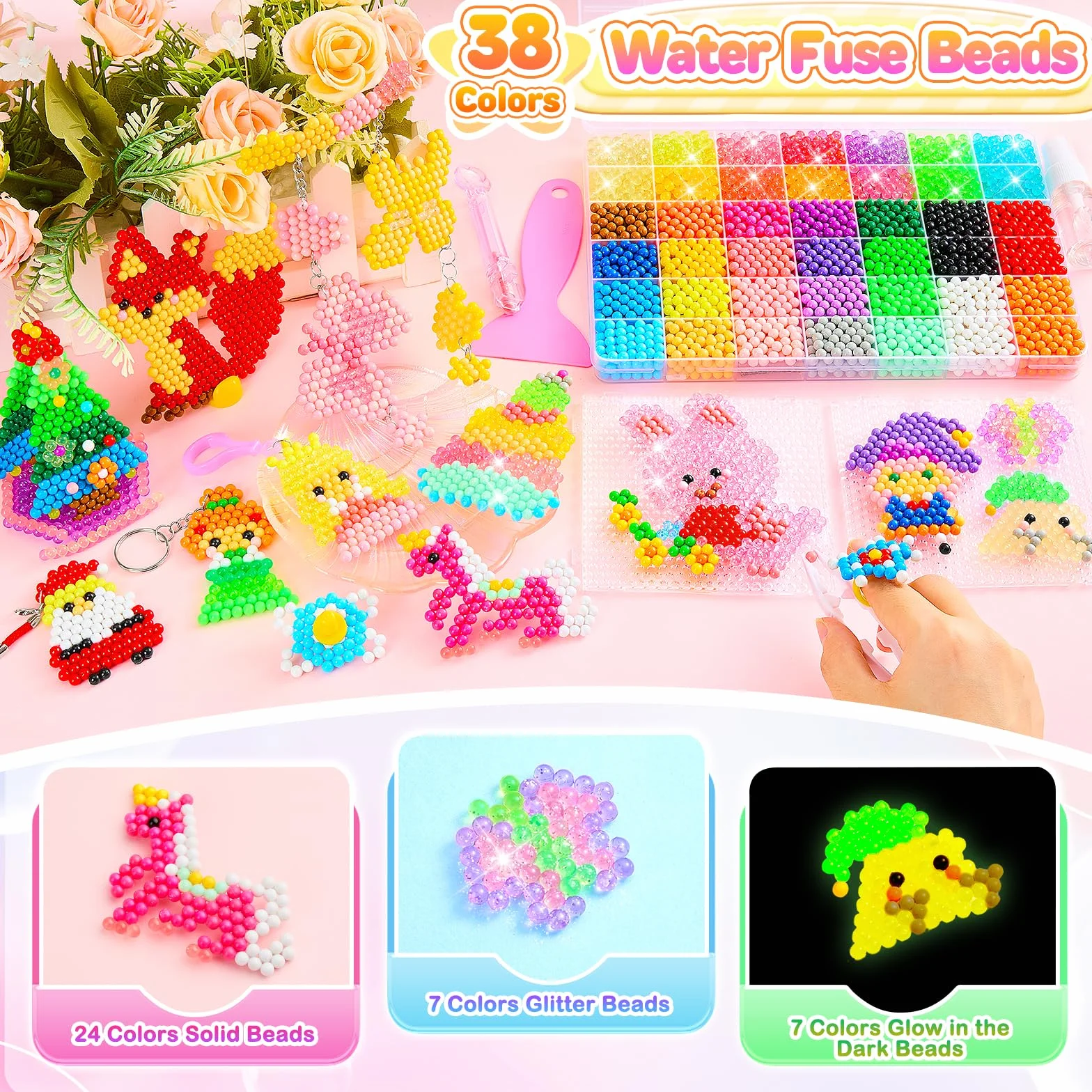 Besdiyart Perles d'eau paillettes enfants set recharge brillent dans le noir perles magiques bricolage