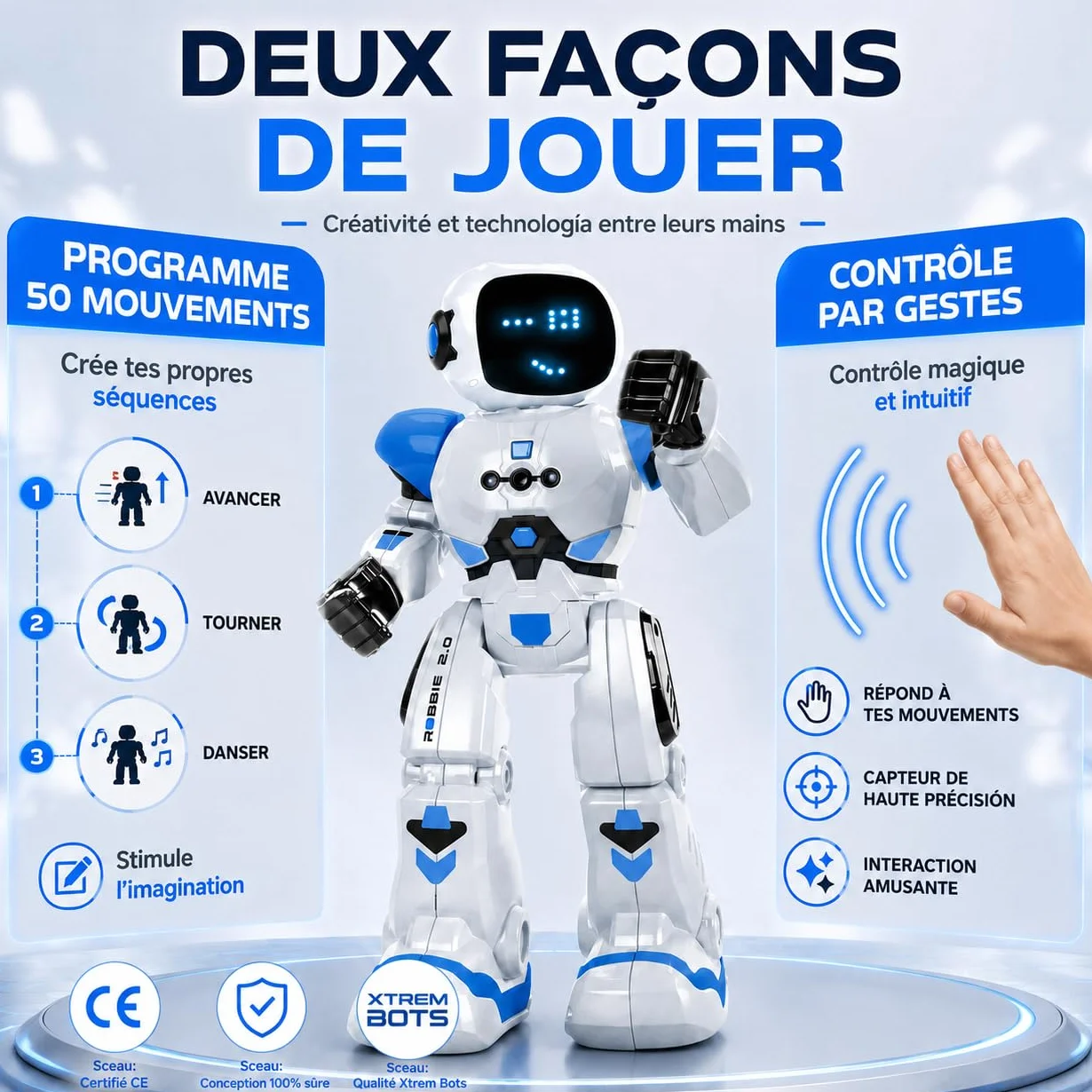 Xtrem Bots Robbie Robot Enfant Télécommandé Programmable 50 Actions Jouet 5 Ans Garçon Fille