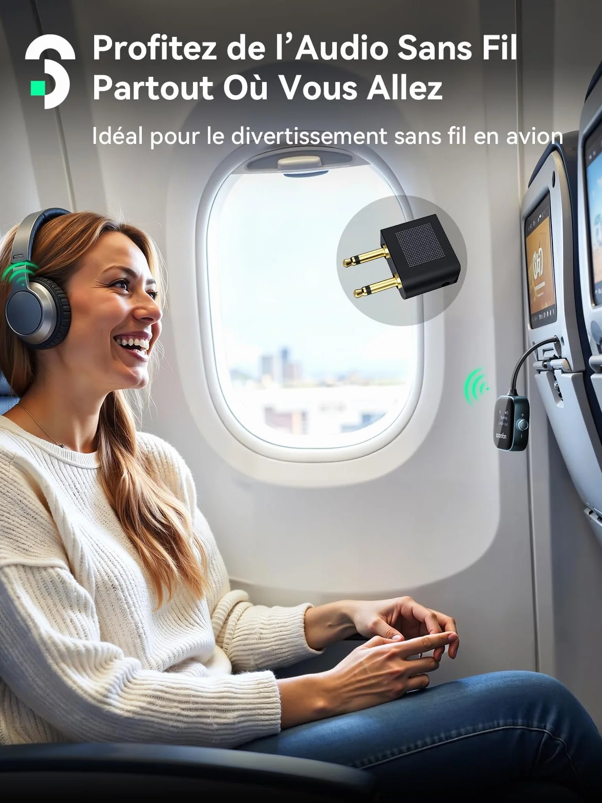 SOOMFON Transmetteur Bluetooth 5.3, 2 en 1 Adaptateur Jack 3.5mm AUX avec écran LCD, Emetteur Récepteur Audio pour TV Voiture