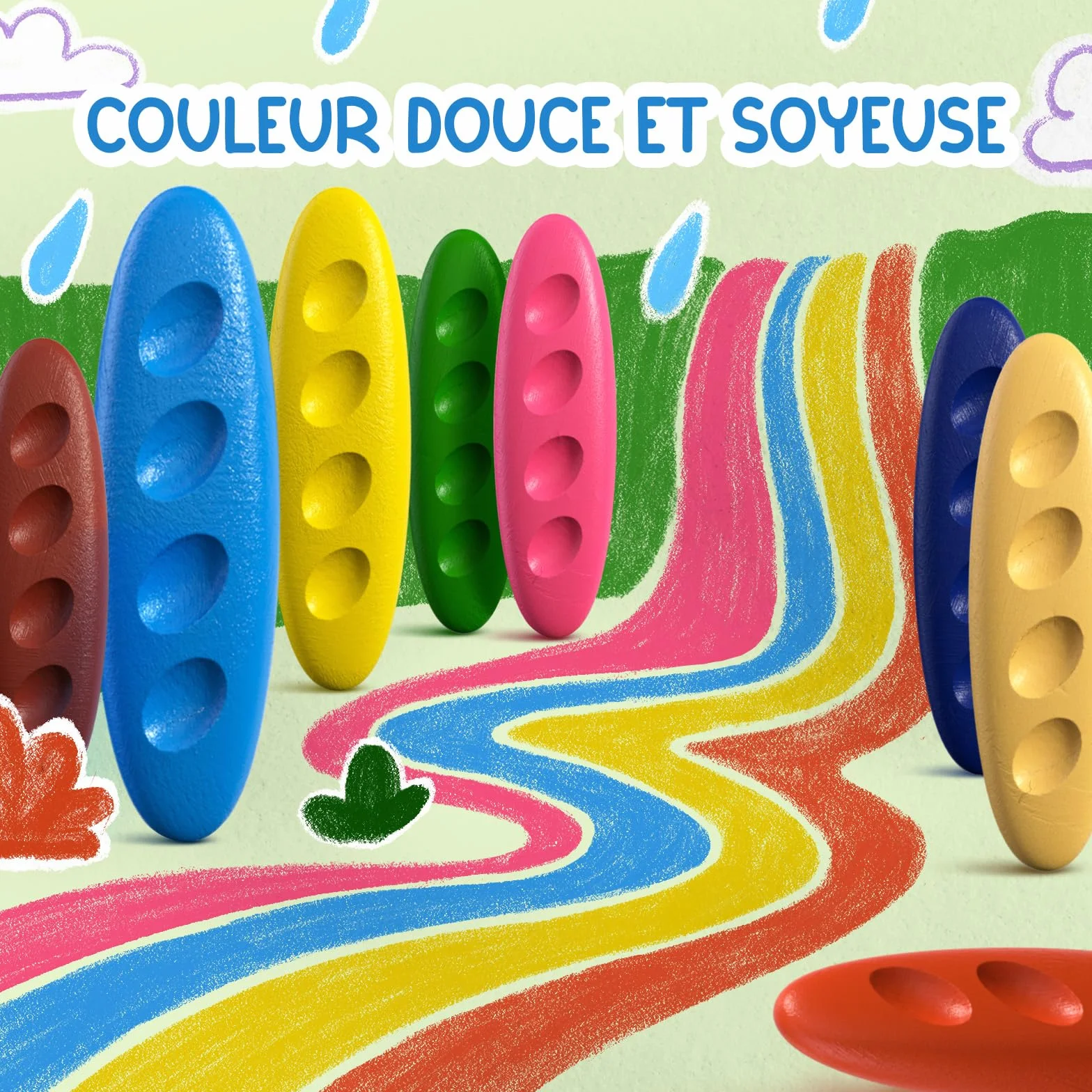 TinyGeeks Crayons Non Toxiques Lavables Forme Ergonomique Cacahuète pour Enfants 3 Ans+ Coloriage Facile à Tenir
