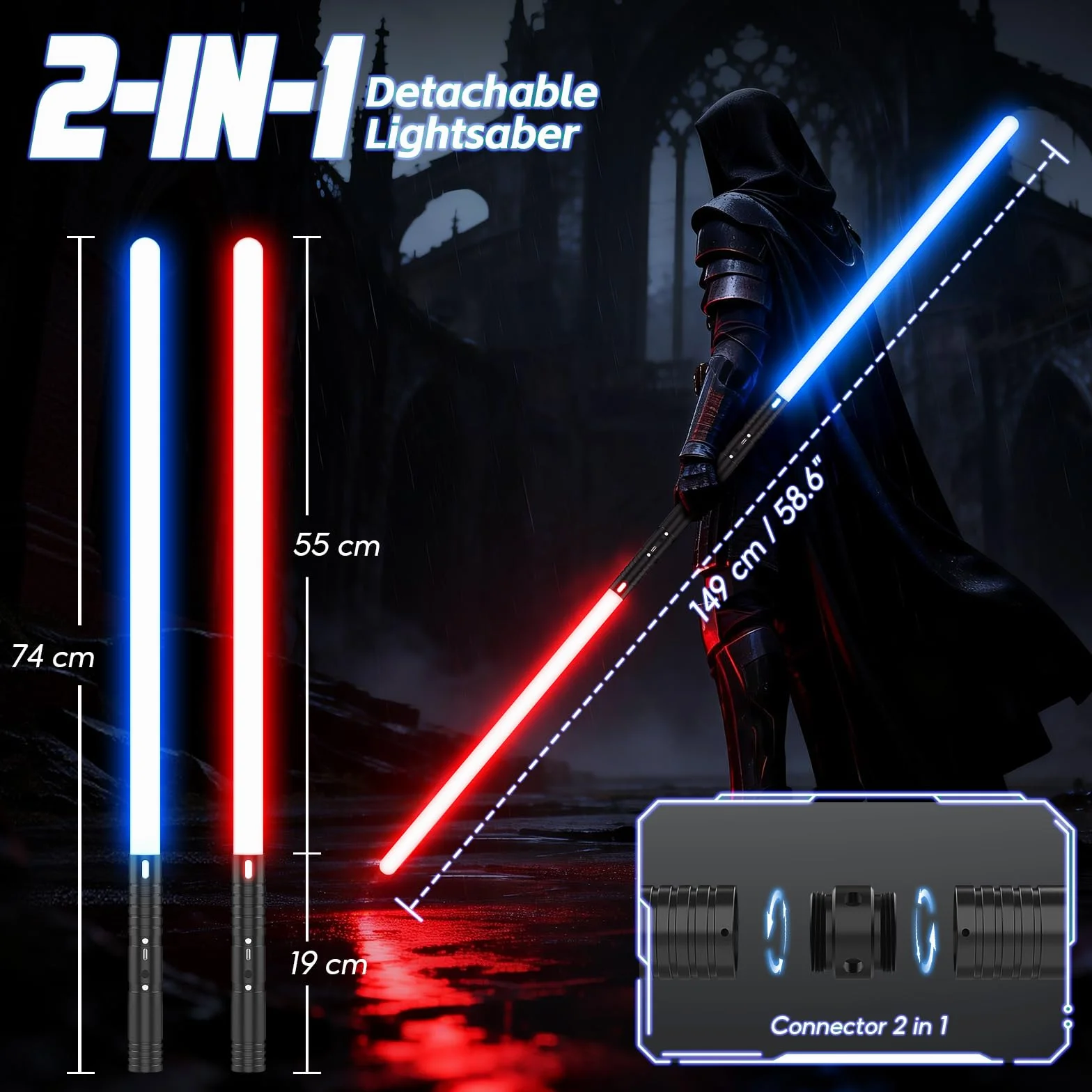 Sabre Laser Enfants RGB 15 Couleurs Rechargeable Effets sonores FX 74cm 2 Pièces