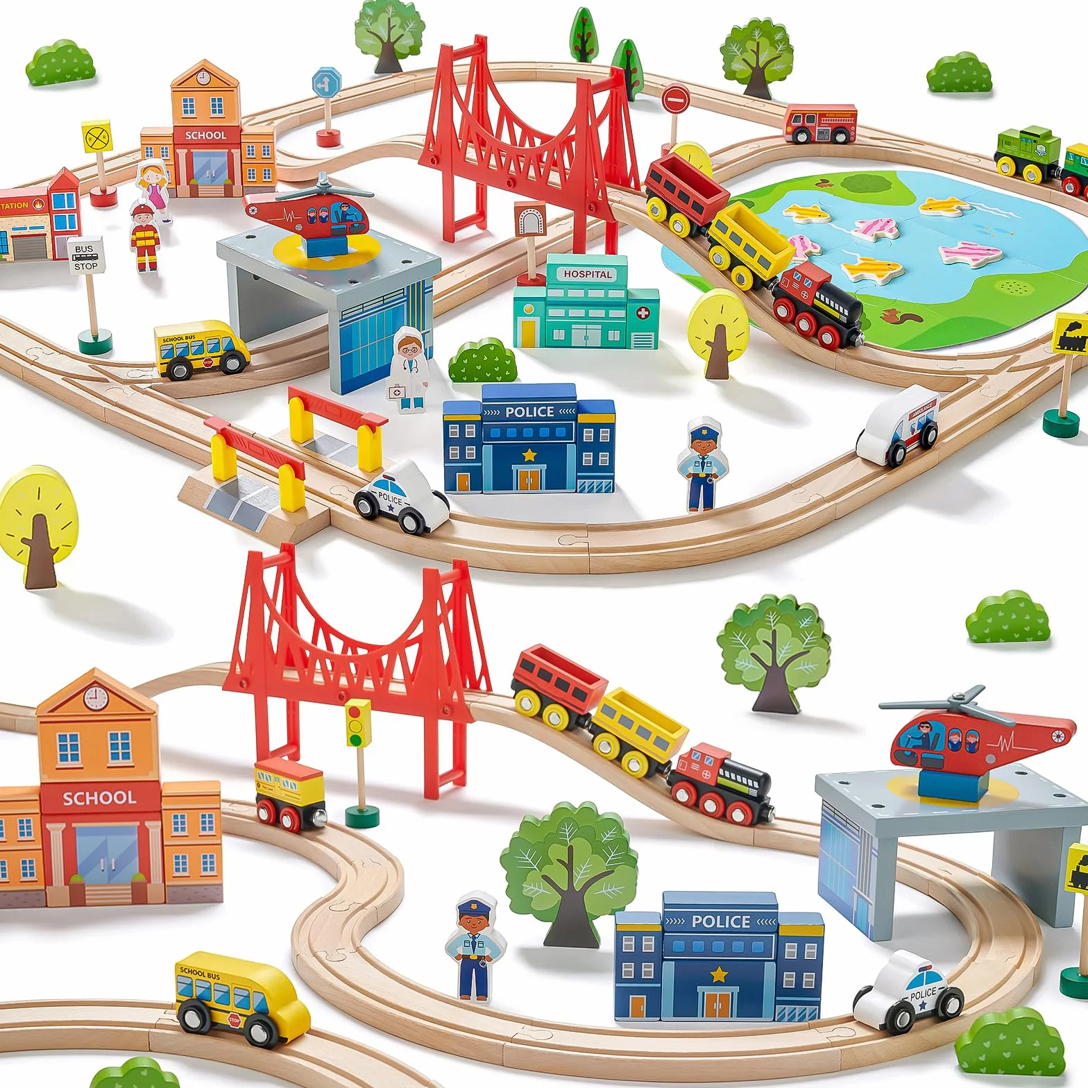 Tiny Land Kit de chemin de fer en bois 110 pièces pour enfants 3-7 ans
