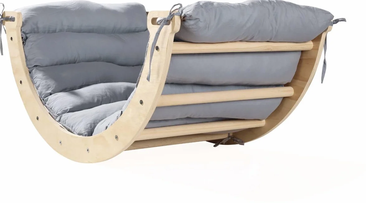 Mini Arche d'escalade en Bois avec Coussin Montessori Play Gym 78x47x37 cm Gris