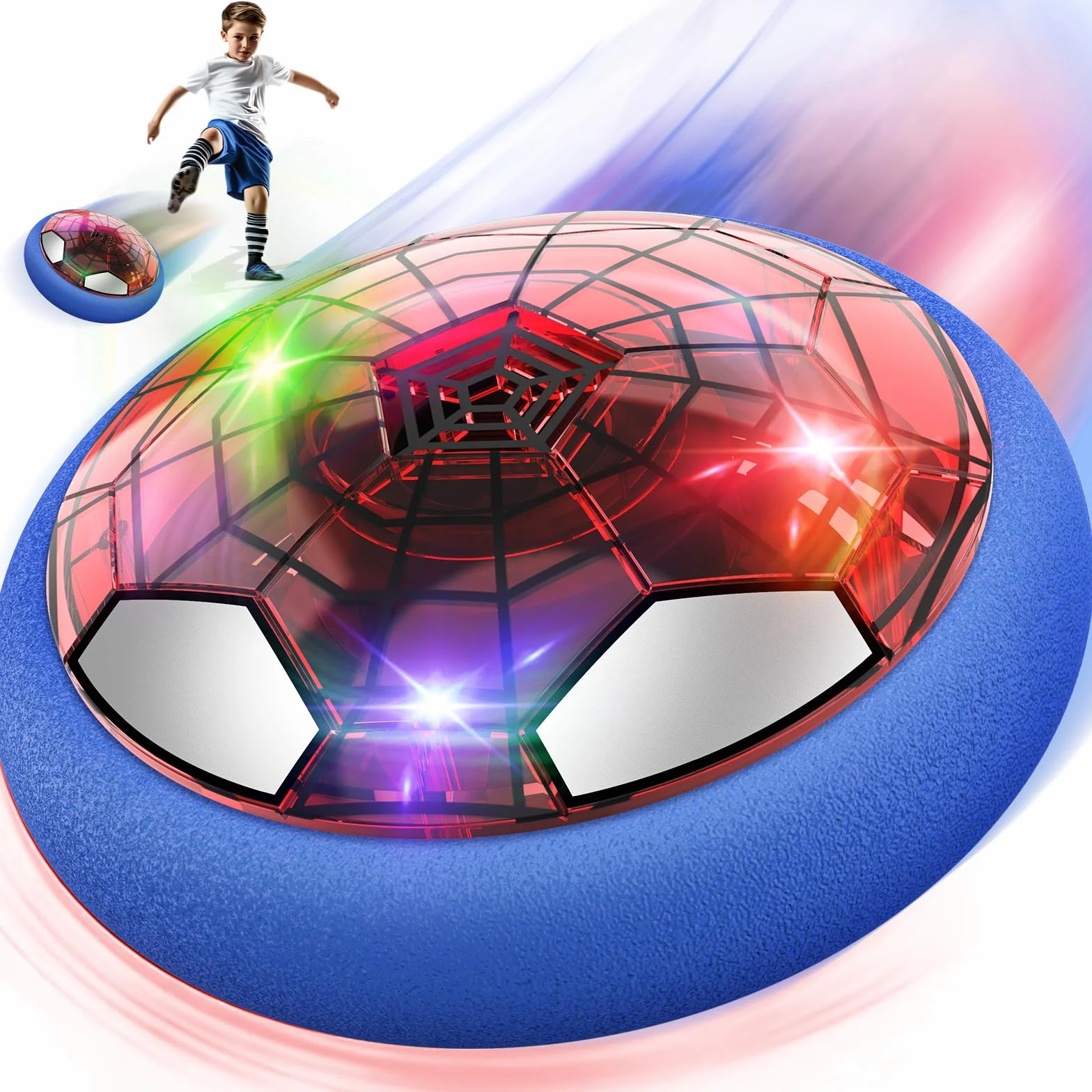 Spider Ballon de Foot Aéroglisseur Air Power Football Enfant Jouet Garçon 3-9 Ans Hover Ball Rechargeable LED Soccer Intérieur Extérieur Cadeau Noël