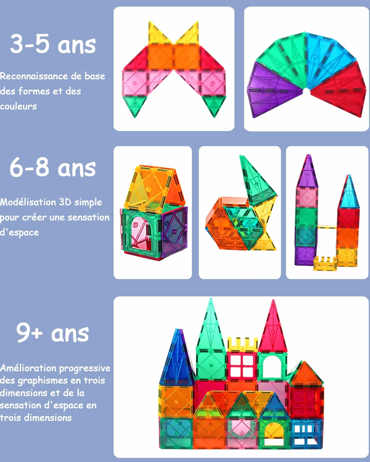 Katiago Blocs Construction Magnétiques 64 pièces Jeux Éducatifs 3D Jouets de Construction Puzzle Enfant