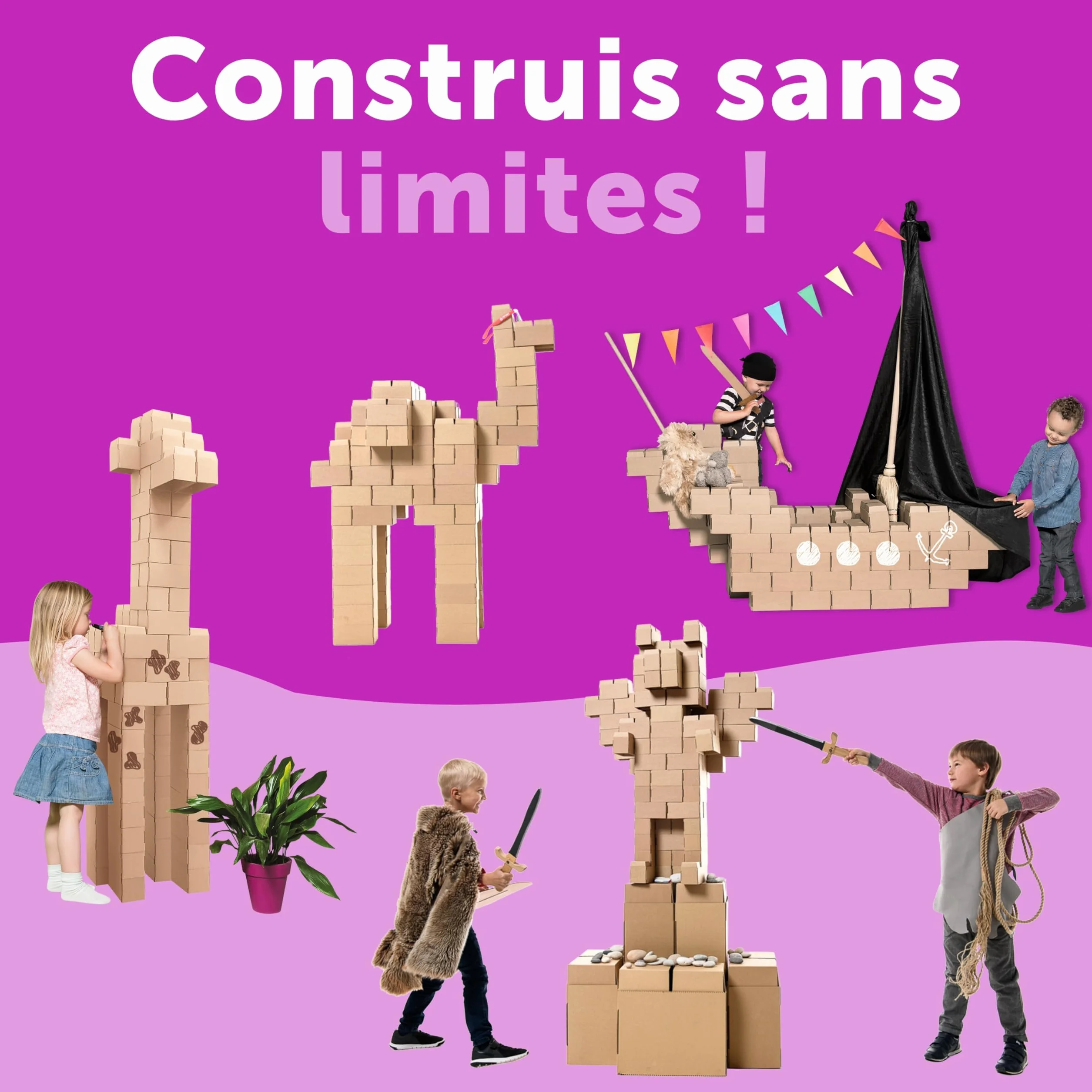 GIGI BLOKS Briques Géantes Carton Empilables Taille XL 96 Pièces Jeu Construction Enfant