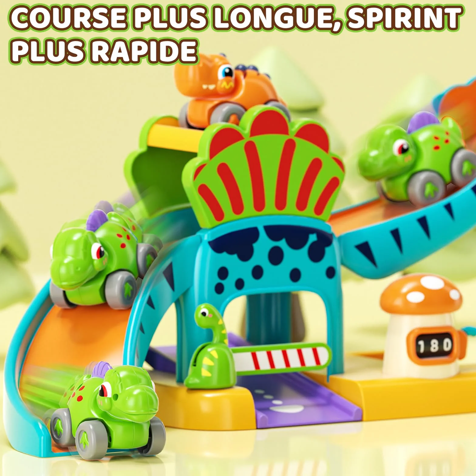 Jeu de Voitures Dinosaures avec Circuit à Toboggan Jouet Éducatif 1-3 Ans Cadeau Enfant 12+ Mois Garçons