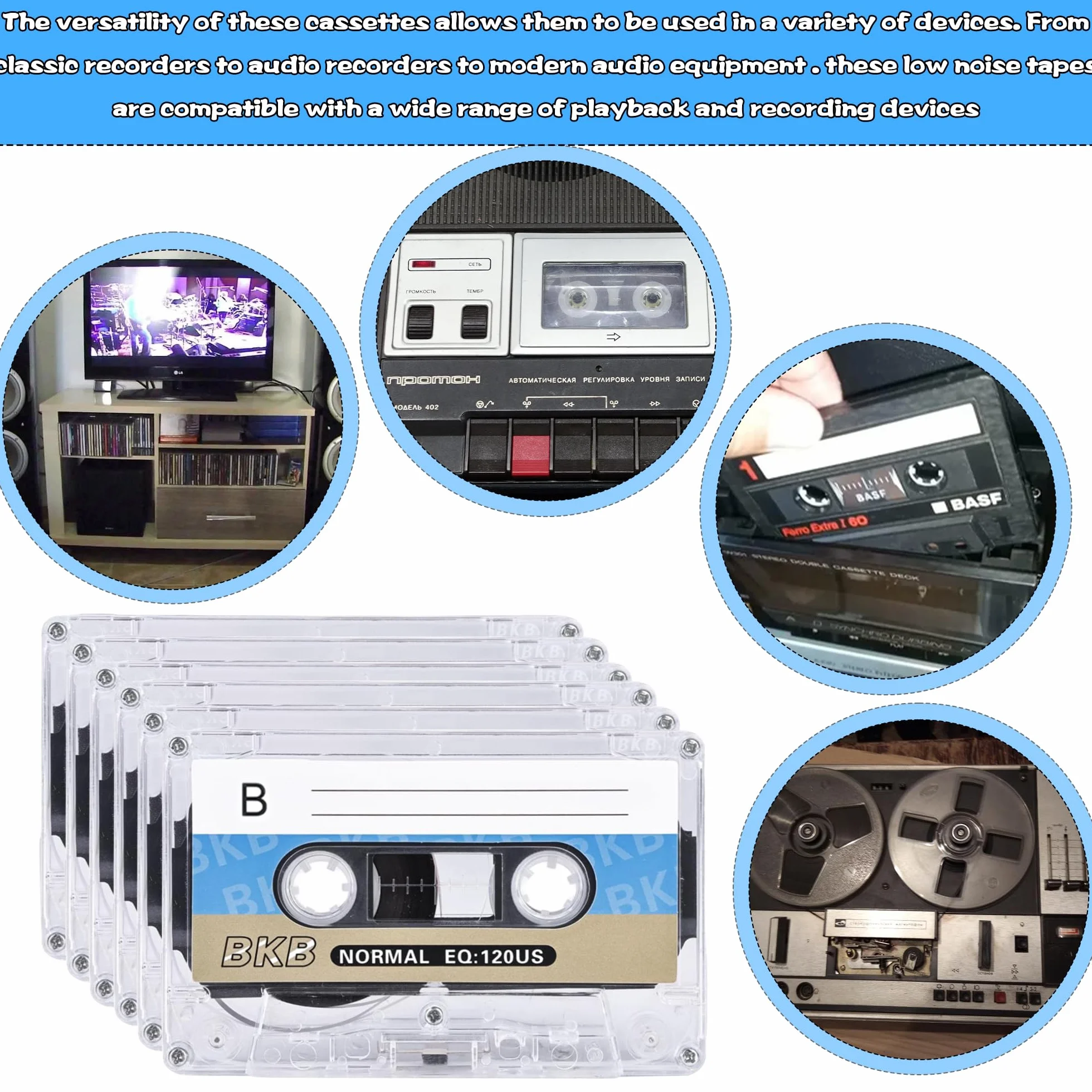 Cassettes audio vides 90 min, lot de 10, faible bruit pour enregistrement