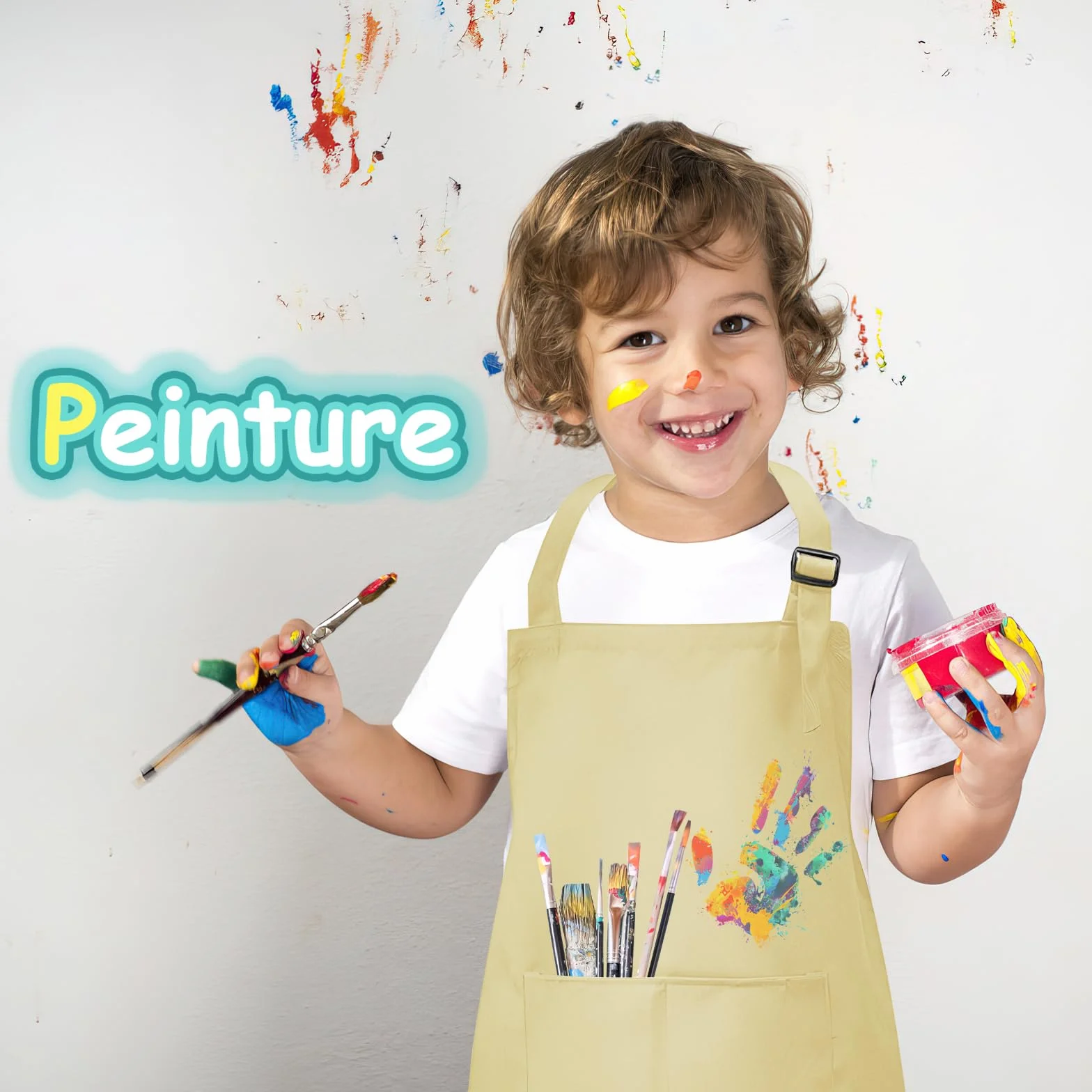 Lot de 16 Tabliers Enfant Réglables avec 2 Poches - Tablier de Peinture et Cuisine pour Filles et Garçons - 7-13 Ans