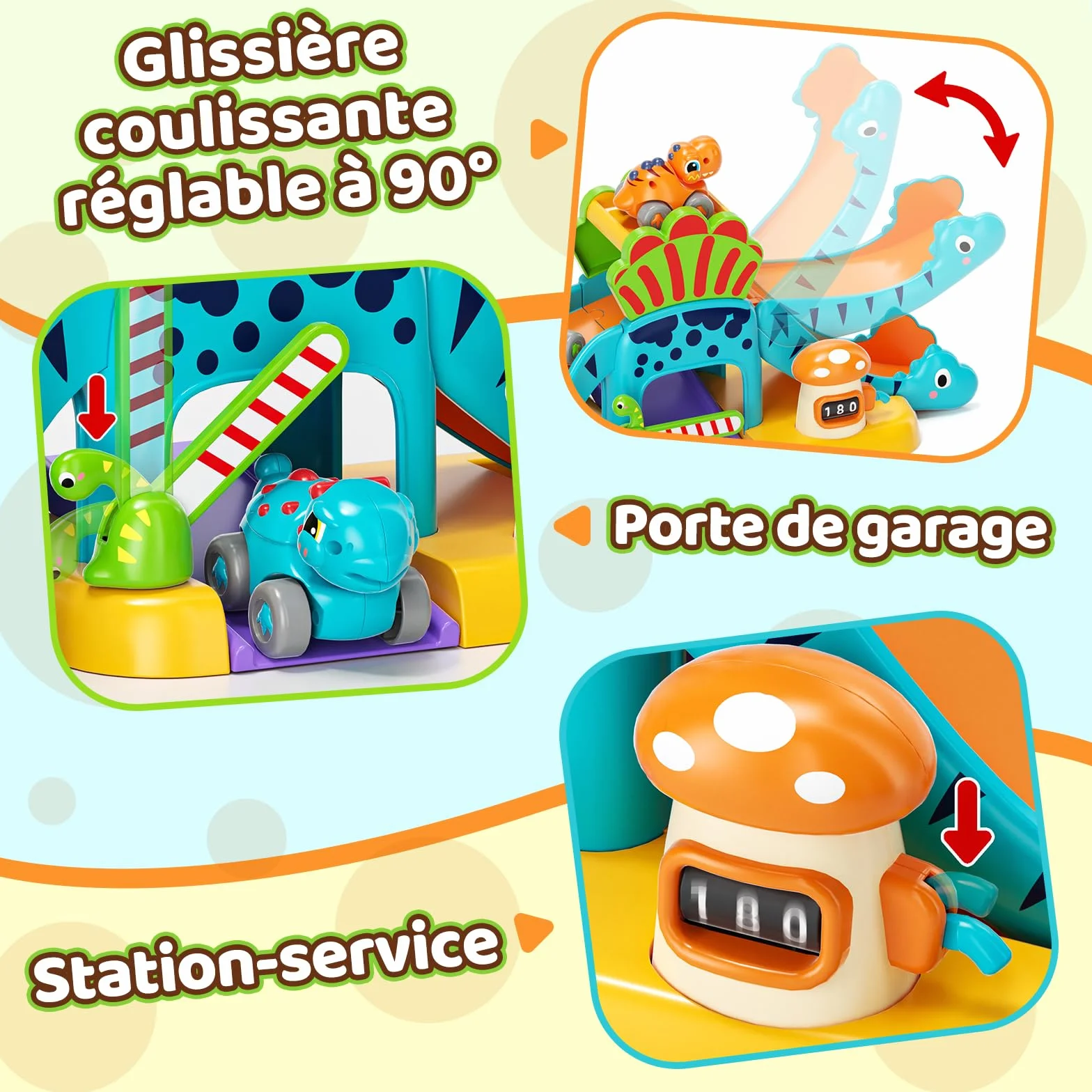 Jeu de Voitures Dinosaures avec Circuit à Toboggan Jouet Éducatif 1-3 Ans Cadeau Enfant 12+ Mois Garçons