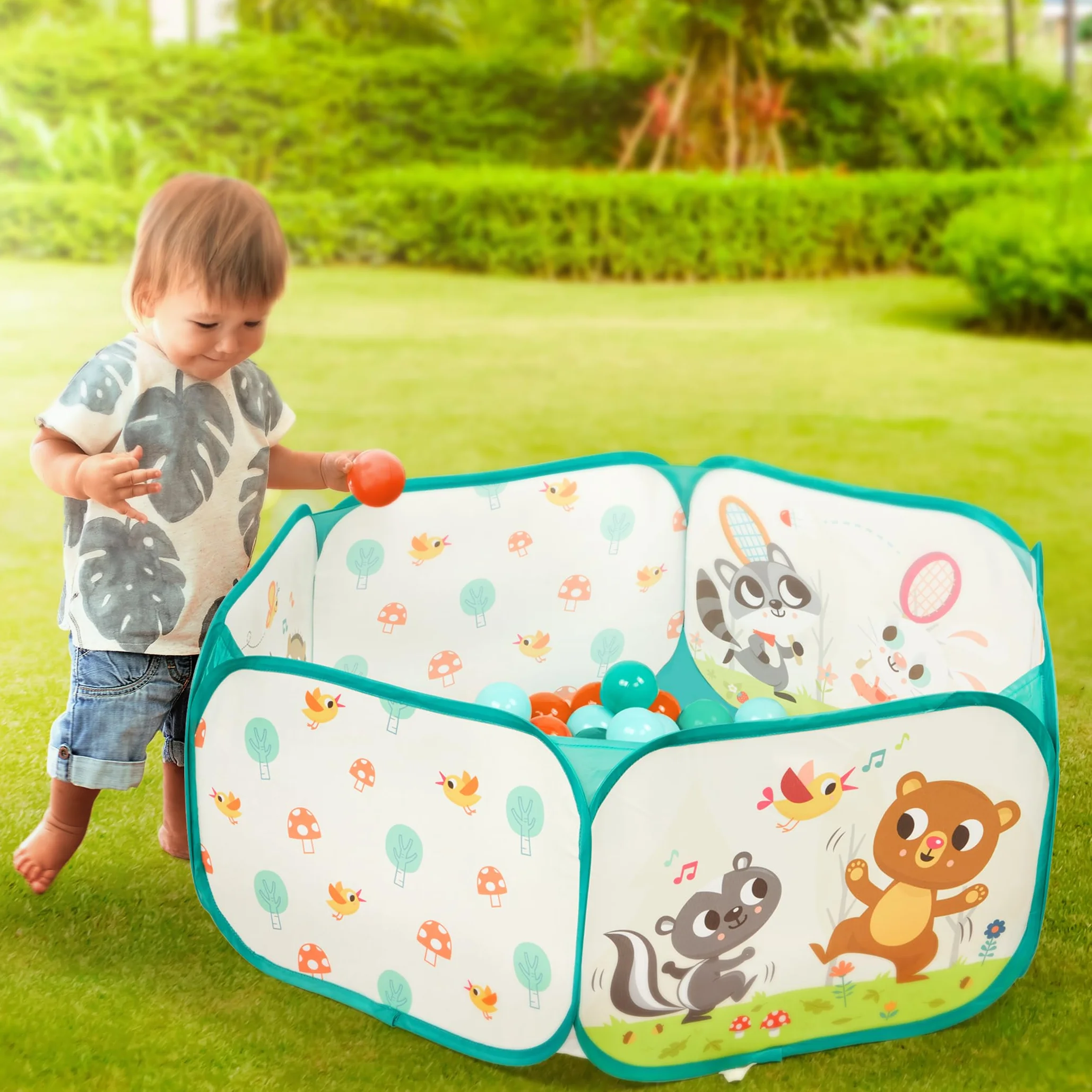 B. Toys Mini Espace de Jeu Fosse à Balles 42 Boules Colorées Pliable Portable Jeu Actif Enfants 1 an+