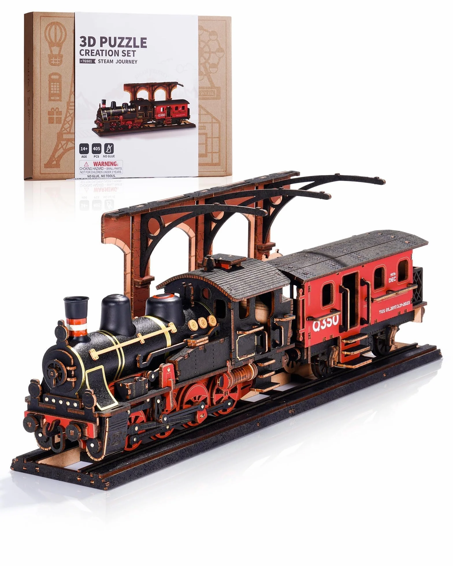 Puzzle 3D Train À Vapeur, Maquette en Bois A Construire pour Adultes, Cadeau DIY Vintage