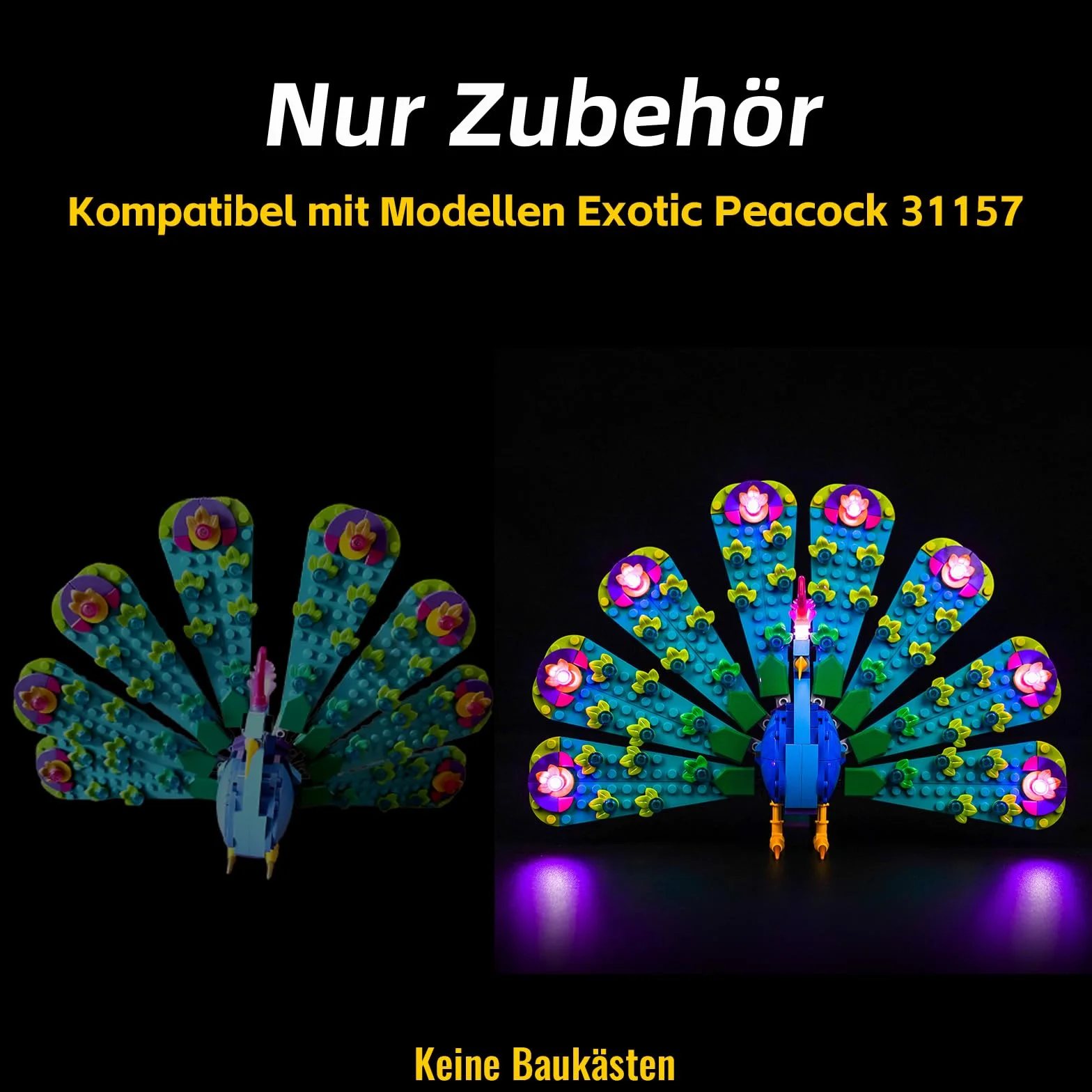 BrickBling Jeu de lumières LED compatible avec Lego 31157 Le paon exotique