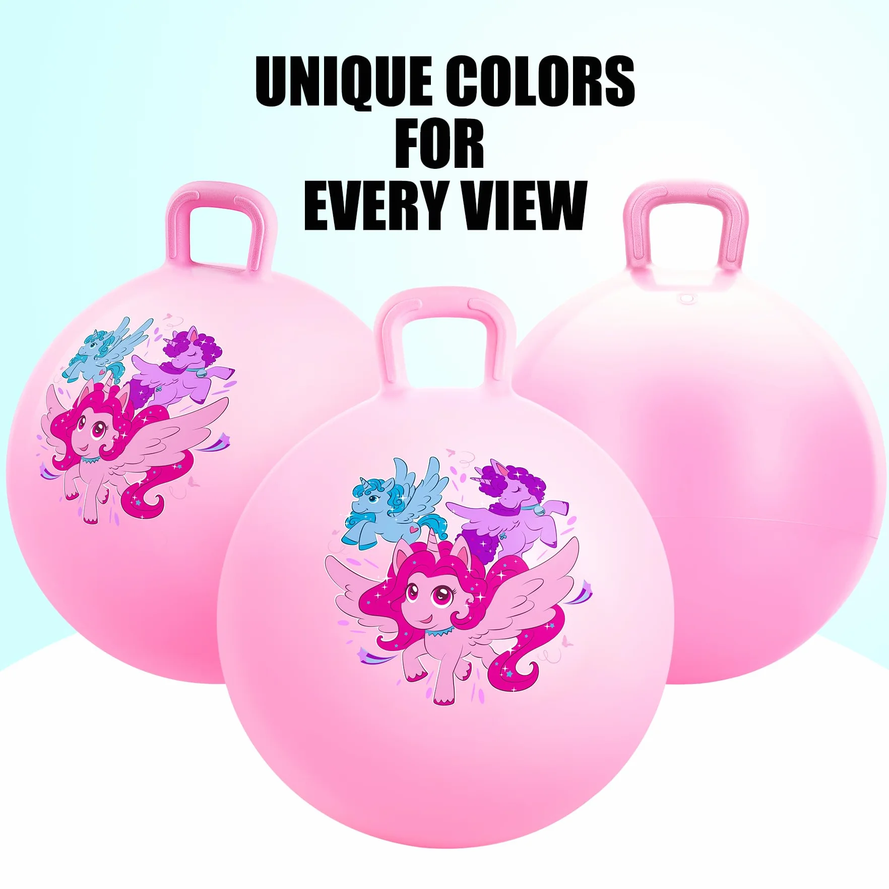 INPODAK Balle Sauteuse 45cm avec Poignée Jouet Sauteur Enfants 3-8 Ans Licorne Rose