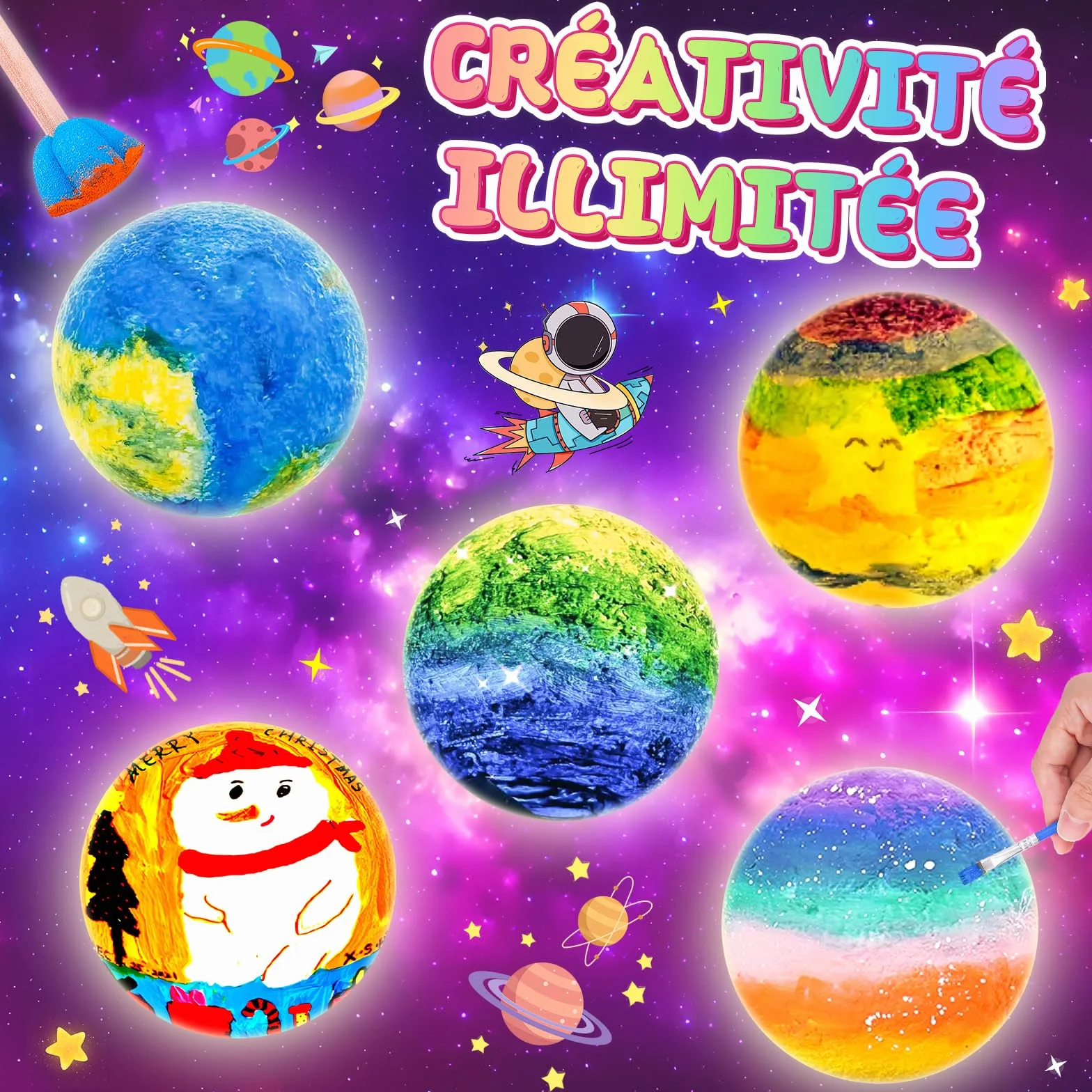Kit de Peinture Lampe Lune Veilleuse Cadeau Anniversaire Fille Garcon 3-12 Ans