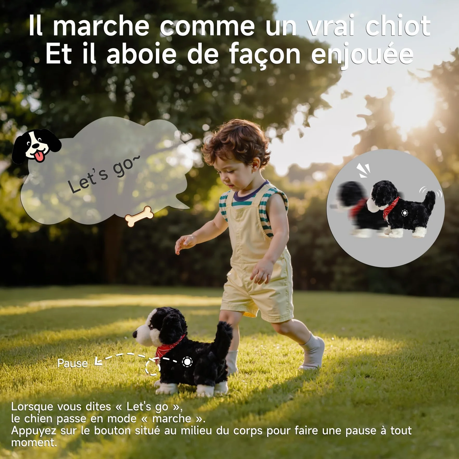 Chien Interactif Enfant Commande Vocale Peluche Marche Parle Aboie Jouet Électronique Cadeau 3+ Ans