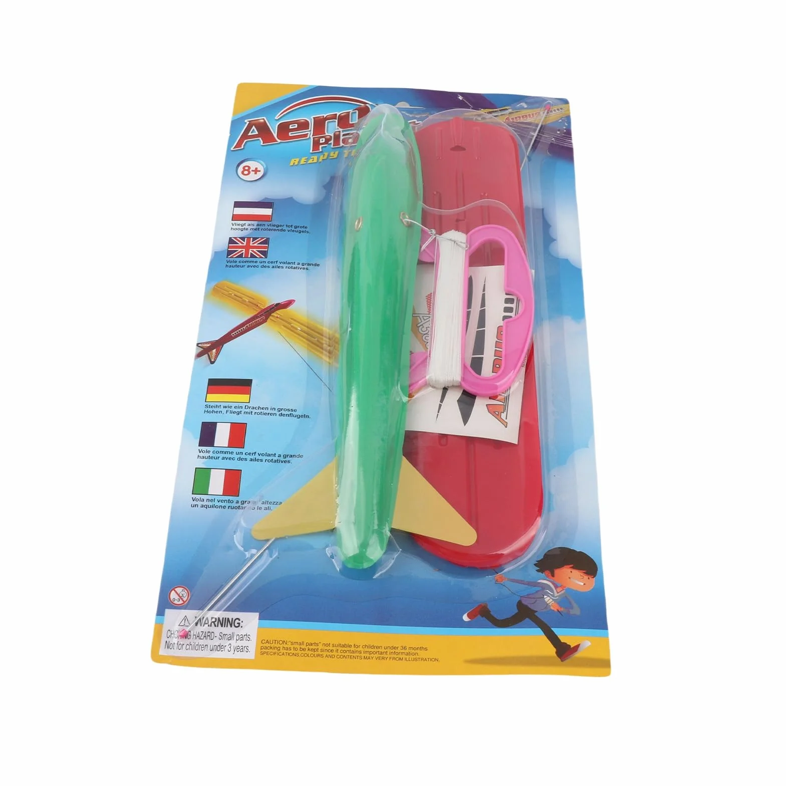 Chrees Cerf-Volant d'avion 3D Dessin animé Couleurs Vives Assemblage Facile PVC PE Léger Camping Plein Air