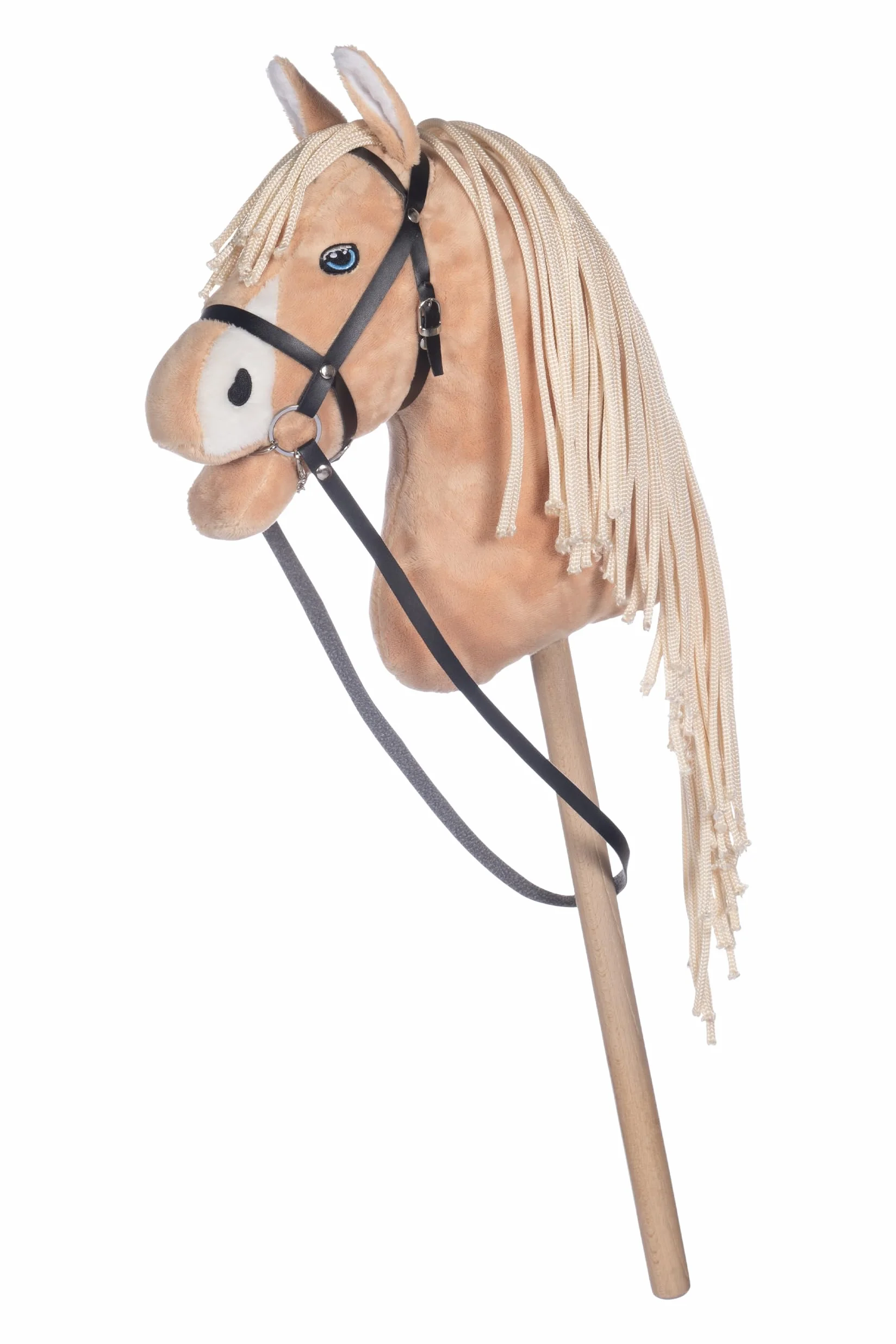 HKM Kids Cheval à bâton Palomino Beige avec licol et longe bleu foncé