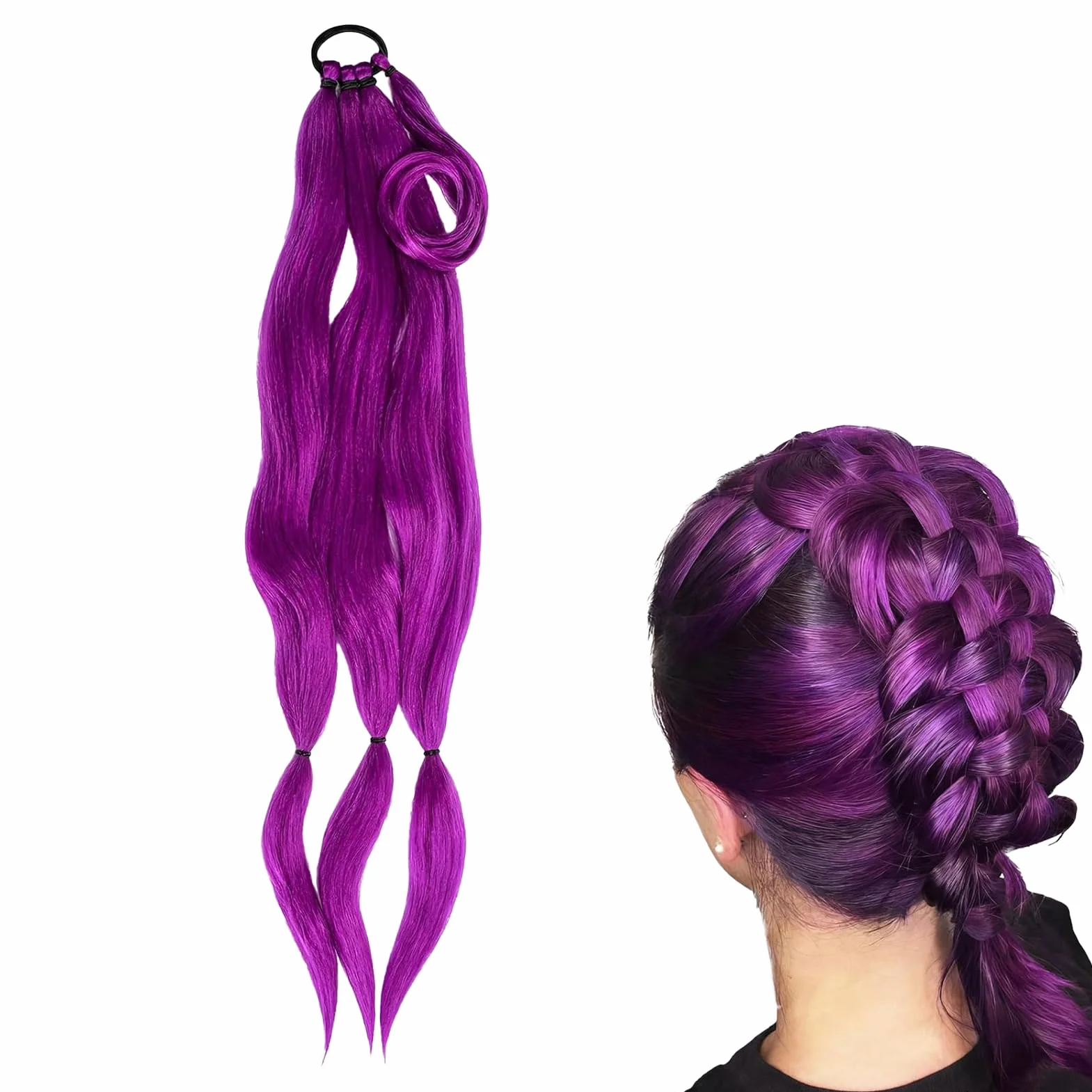 Perruque Violette Enfant 80 cm Tressée Kpop Cosplay Halloween